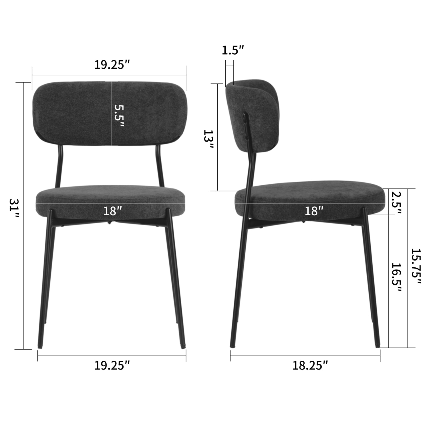 Glamour Home Aya Chenille Fabric Dining Accent Chairs, Black, Set Of 2 Chairs - Image 7