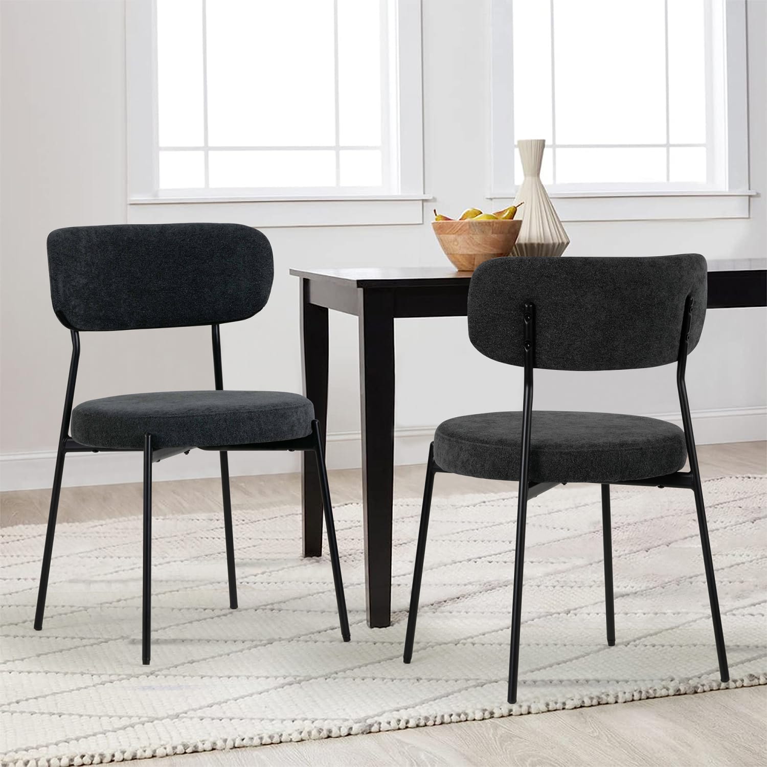 Glamour Home Aya Chenille Fabric Dining Accent Chairs, Black, Set Of 2 Chairs - Image 8