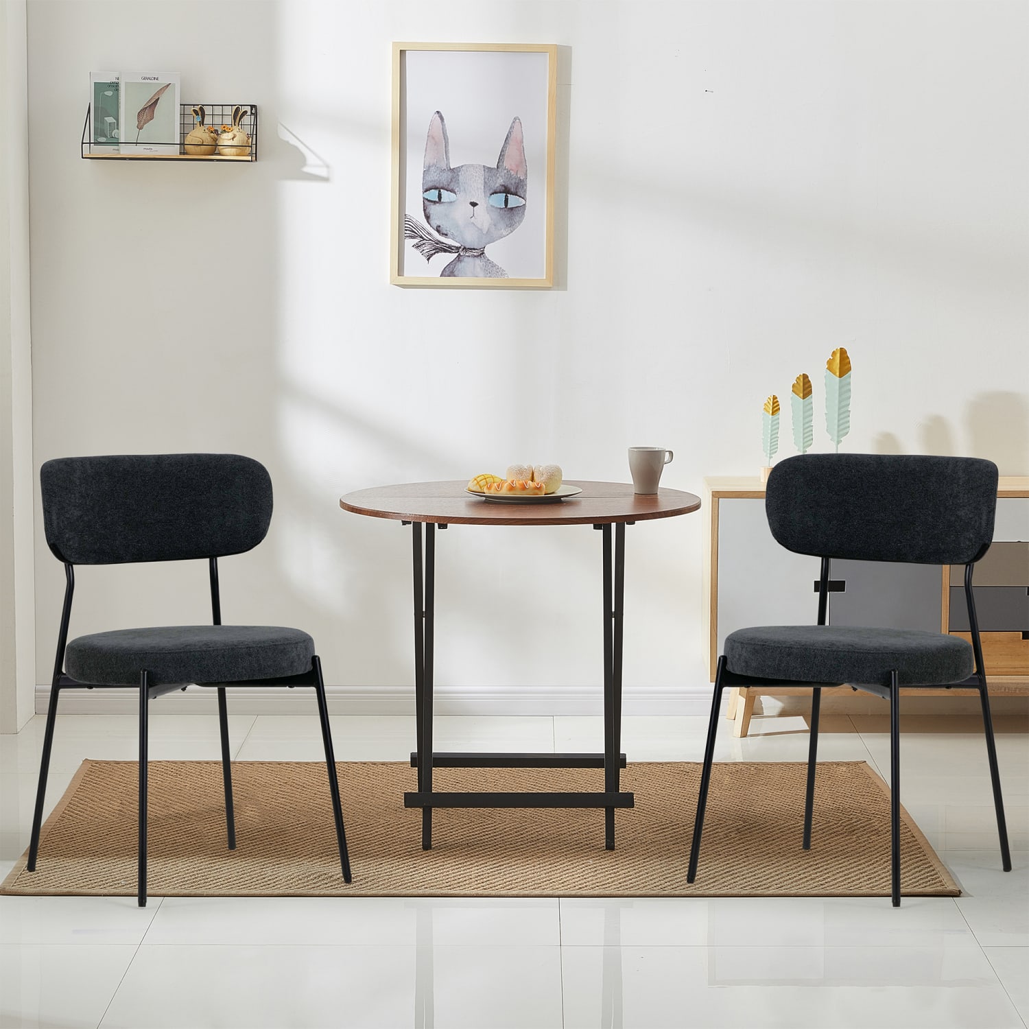Glamour Home Aya Chenille Fabric Dining Accent Chairs, Black, Set Of 2 Chairs - Image 9