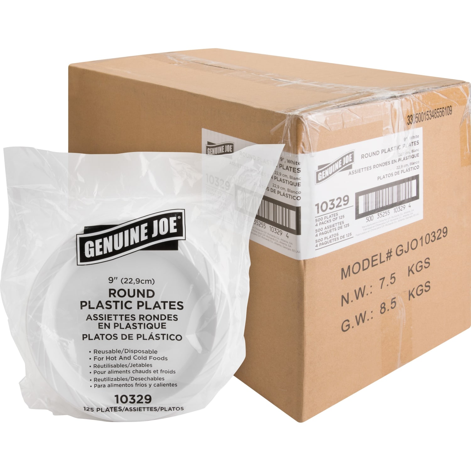 Genuine Joe Reusable Plastic White Plates - 125 / Pack - 9in Diameter Plate - Plastic - Serving - Disposable - White - 500 Piece(s) / Carton - Image 3