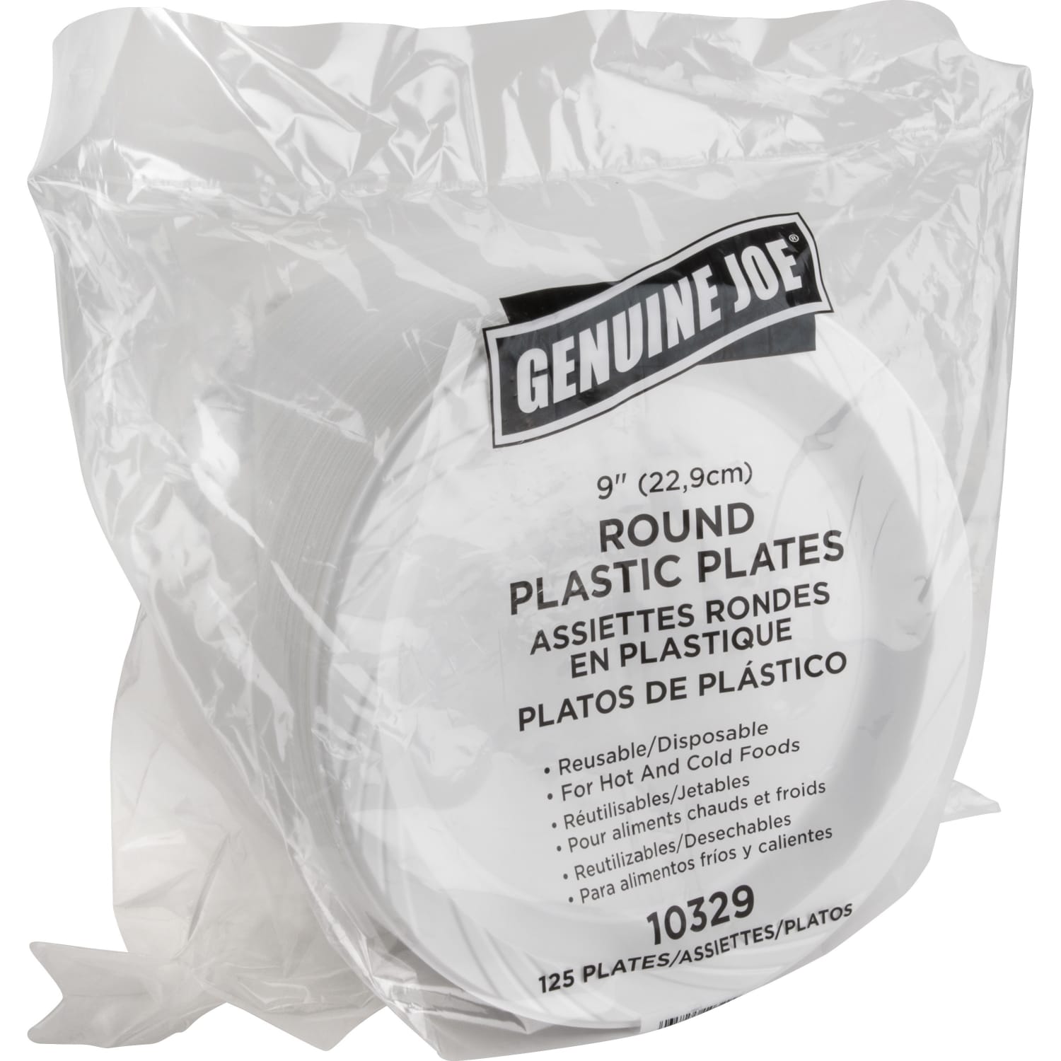 Genuine Joe Reusable Plastic White Plates - 125 / Pack - 9in Diameter Plate - Plastic - Serving - Disposable - White - 500 Piece(s) / Carton - Image 5