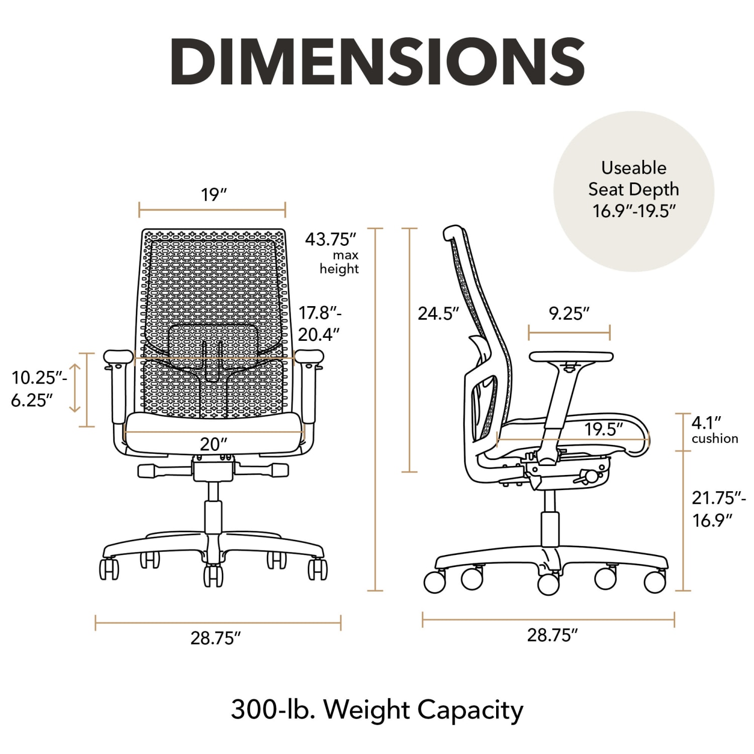 HON Ignition 2.0 ReActiv Ergonomic Fabric Mid-Back Task Chair, Basalt/Designer White - Image 3