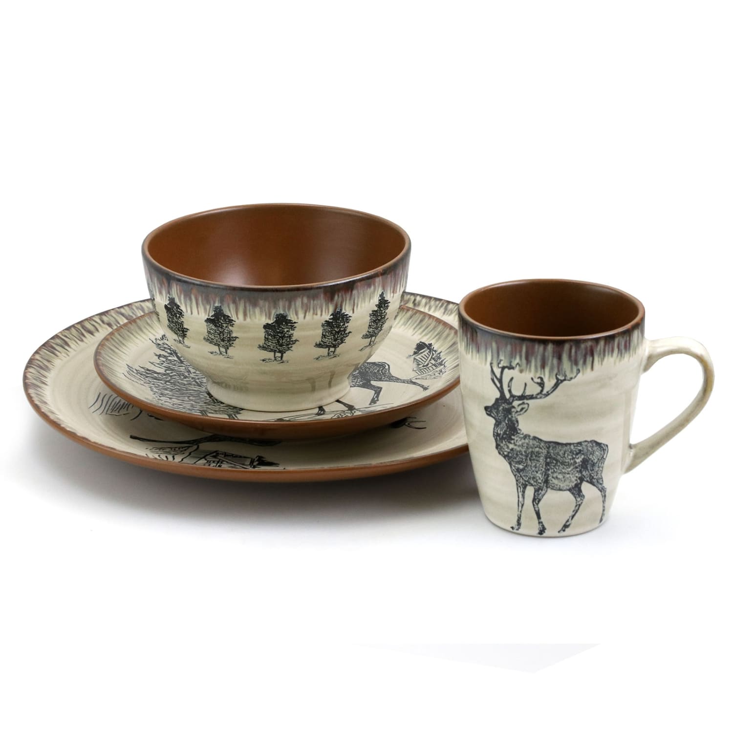 Elama 16-Piece Stoneware Dinnerware Set, Taupe/Elk - Image 3