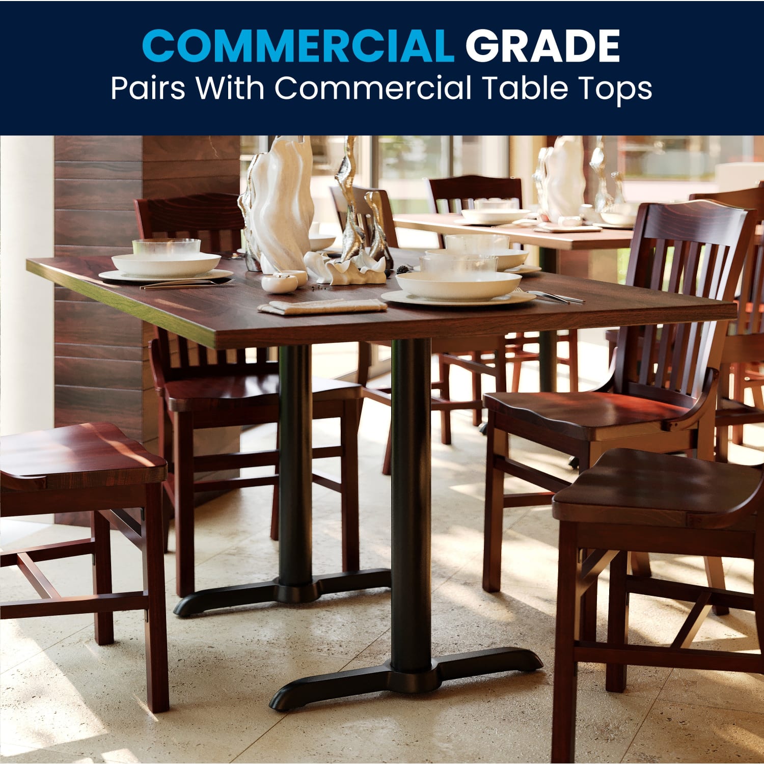 Flash Furniture Restaurant Table T-Base With 3ft"-Diameter Table-Height Column, 28-1/2inH x 22inW x 5inD, Black - Image 4