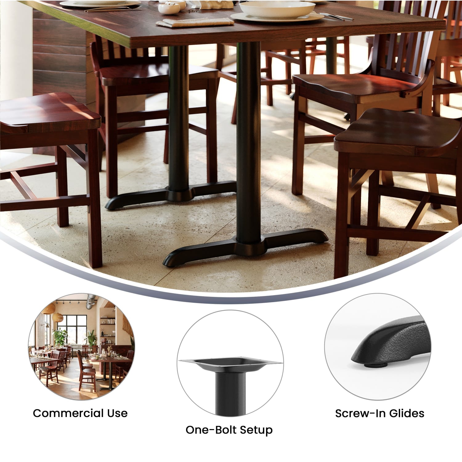 Flash Furniture Restaurant Table T-Base With 3ft"-Diameter Table-Height Column, 28-1/2inH x 22inW x 5inD, Black - Image 5