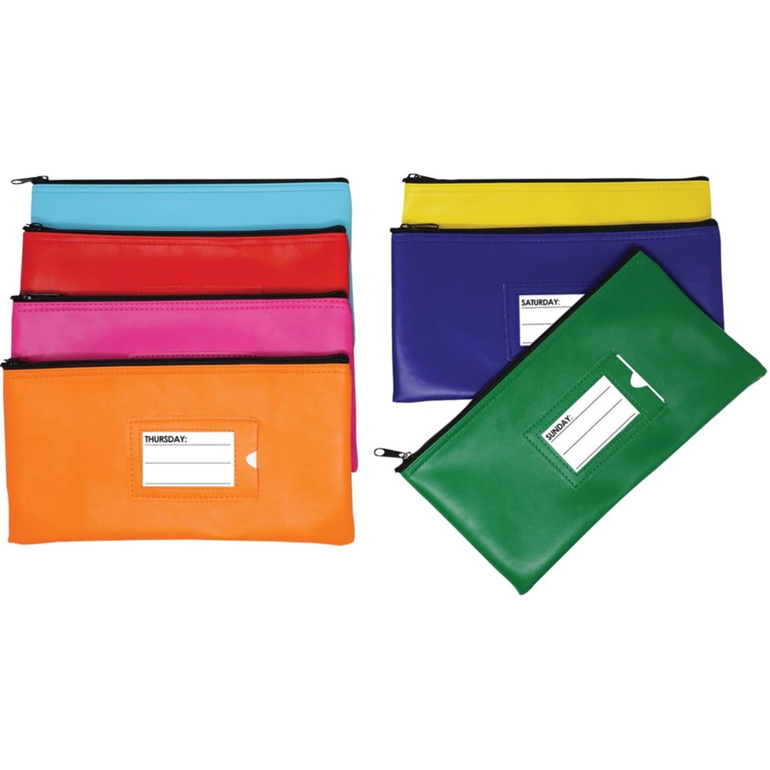 Nadex Coins 7 Day Bank Deposit Bags, Mulitcolor - 11in Width x 6in Length - Neon - Faux Leather - 7 - Cash, Coin, Document, Receipt, Office Supplies, Map, School Supplies, Jewelry - Image 3