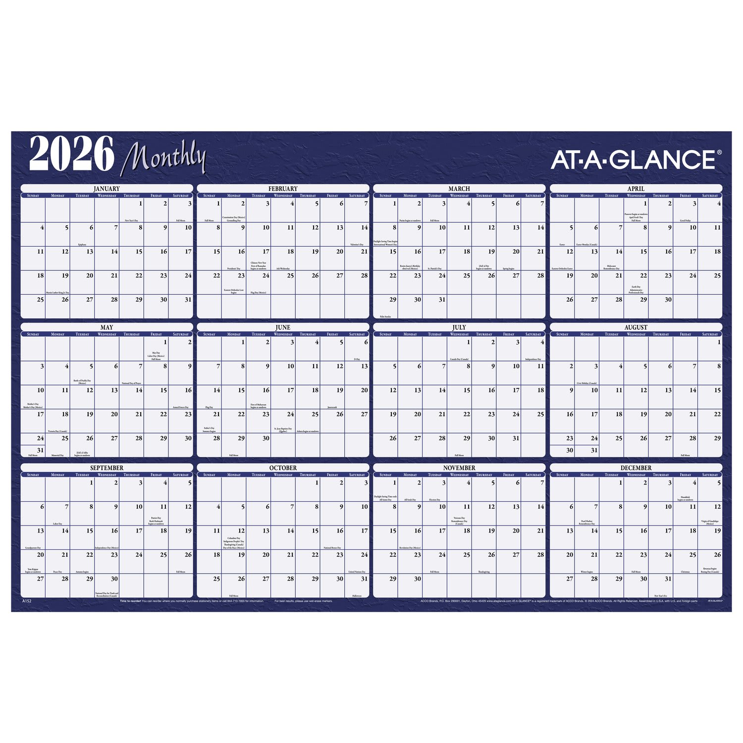 AT-A-GLANCE 2026 Horizontal Reversible Erasable Yearly Wall Calendar, Red and Blue, Extra Large, 48in x 32in - Image 3