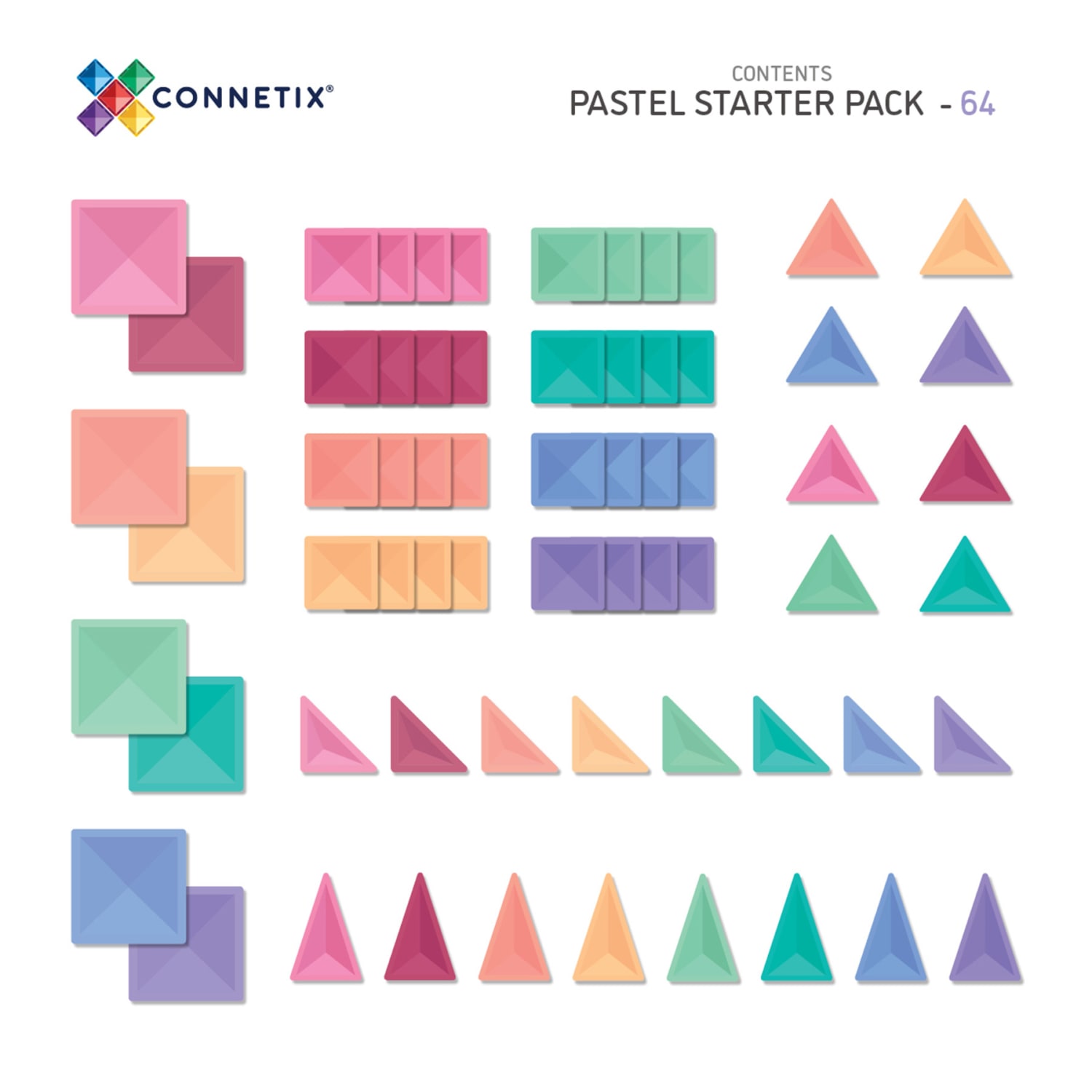 Connetix Magnetic Tiles Pastel Starter Pack, 64 Pieces - Image 3