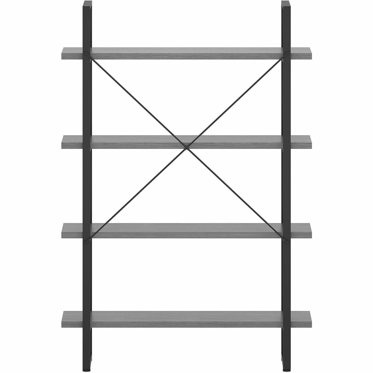 Lorell SOHO Rustic Metal Frame Bookcase, 57.5inH x 39.4inW x 11.8inD, 4 Shelve(s), Band Edge, Charcoal, Sturdy, Durable - Image 3