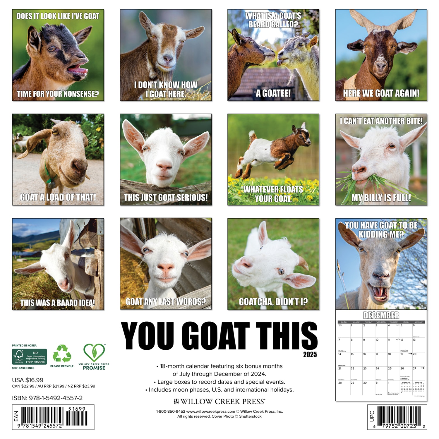 2025 Willow Creek Press Monthly Wall Calendar, 12in x 12in, You Goat This, January 2025 to December 2025, 45572 - Image 6
