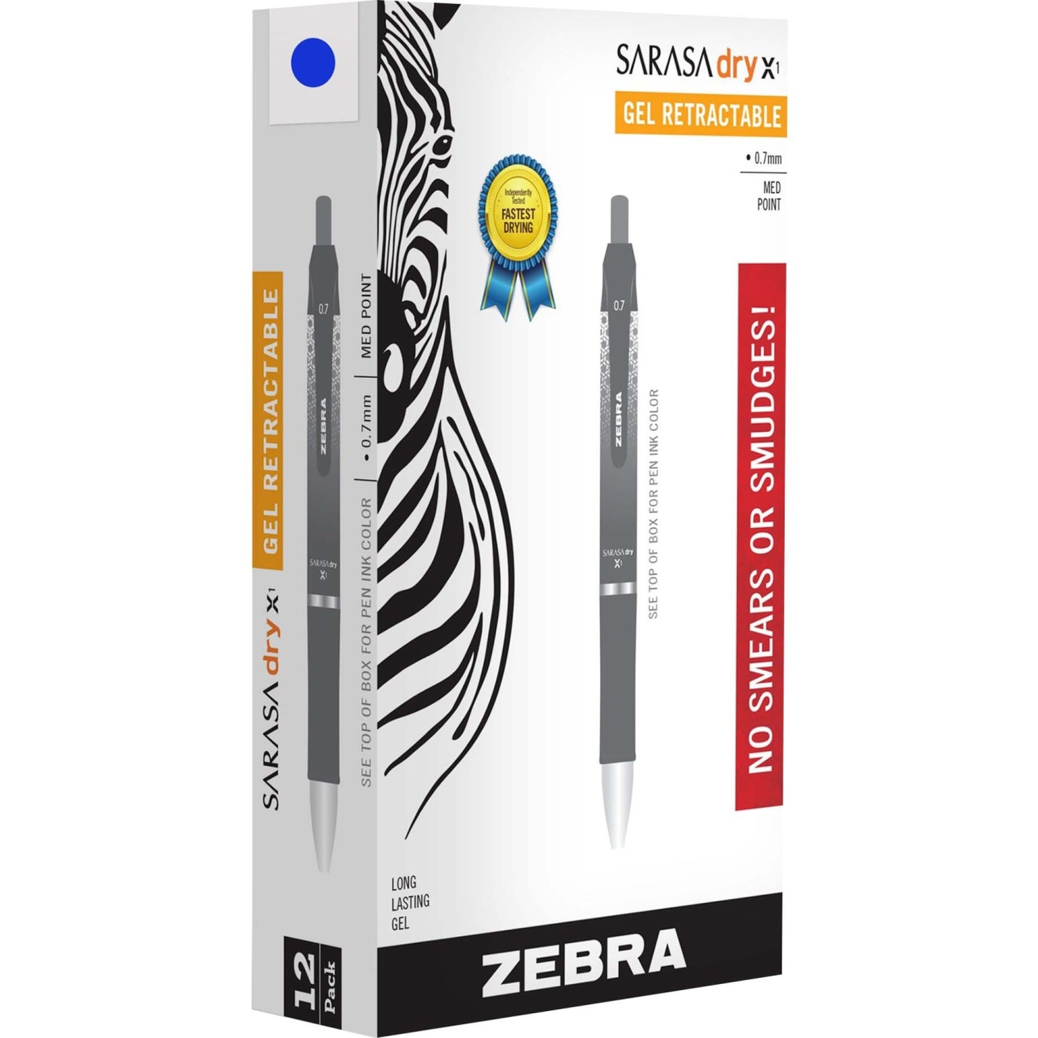 Zebra Pen SARASA Dry X1 Retractable Gel Pens, Pack Of 12, Medium Point, 0.7 mm, Blue Barrel, Blue Ink - Image 3