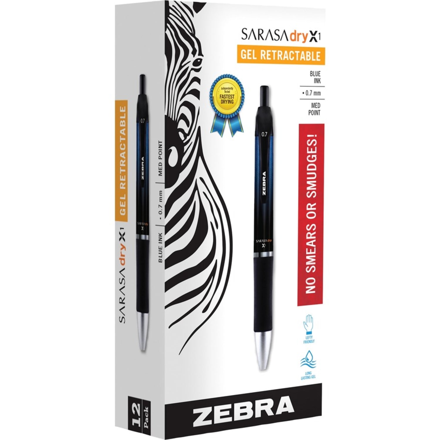 Zebra Pen SARASA Dry X1 Retractable Gel Pens, Pack Of 12, Medium Point, 0.7 mm, Blue Barrel, Blue Ink - Image 4