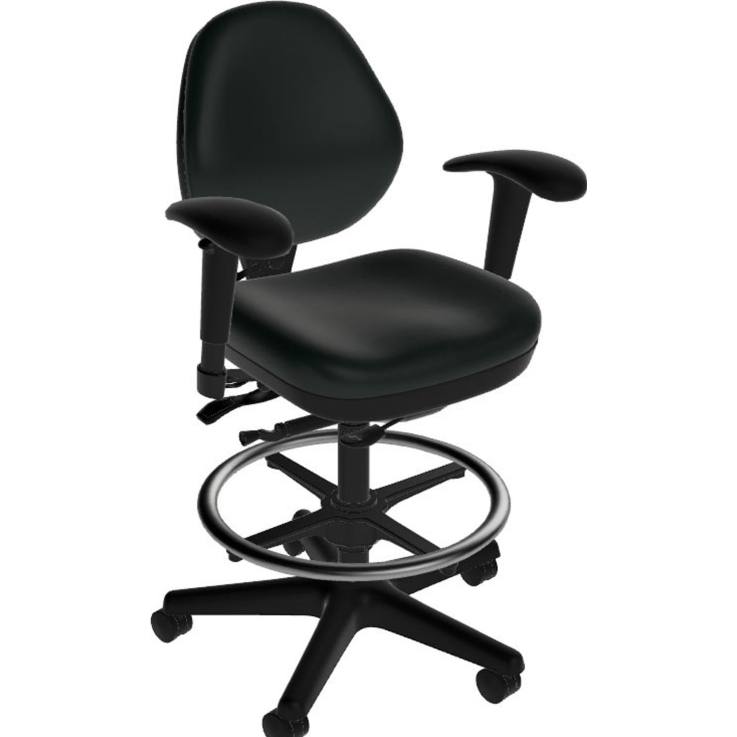 Sitmatic GoodFit Faux Leather Low-Back Stool, With SyncErgo, 46 1/2inH, Black