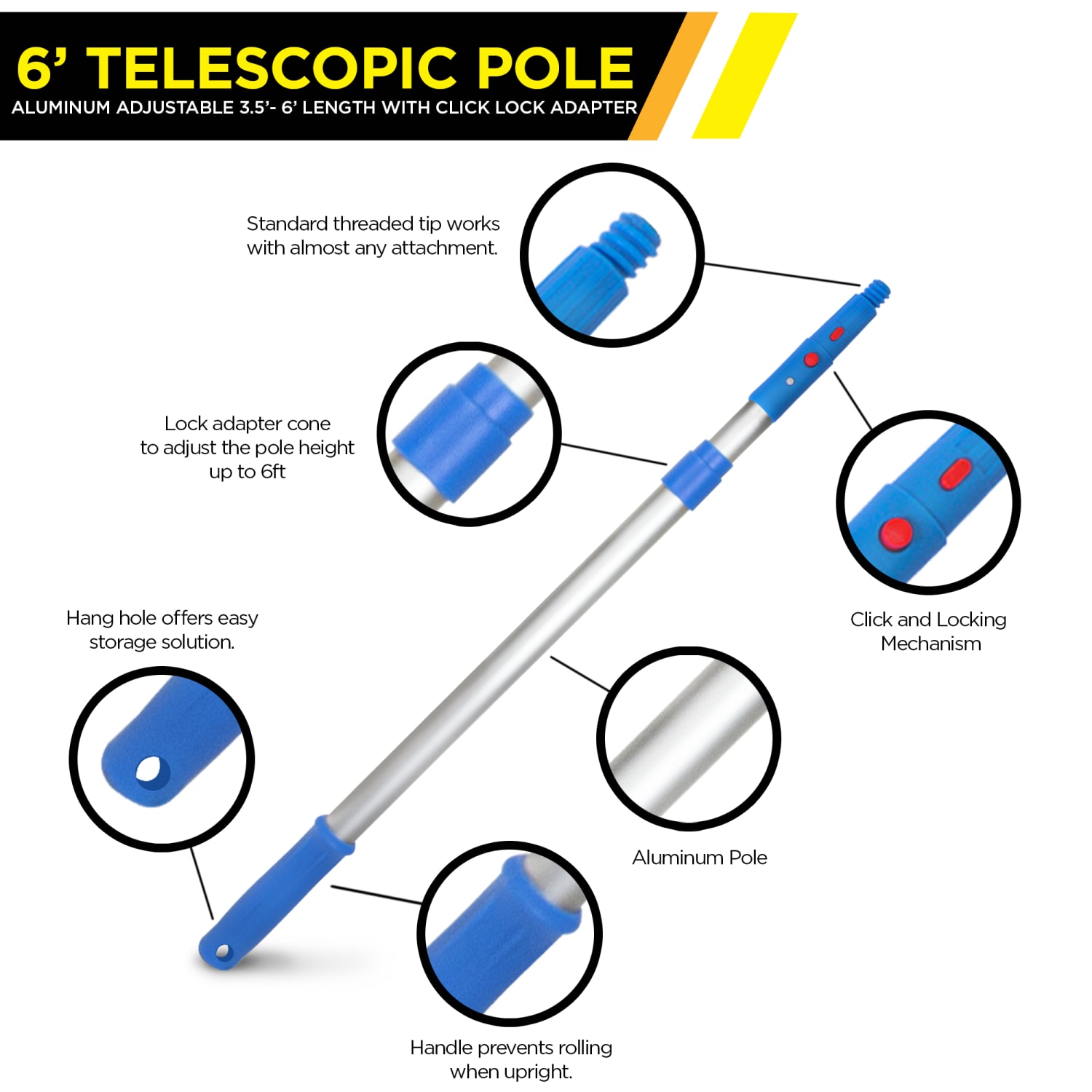 Gritt Commercial Telescopic Poles, 6ft, Blue/Silver, Pack Of 2 Poles - Image 5