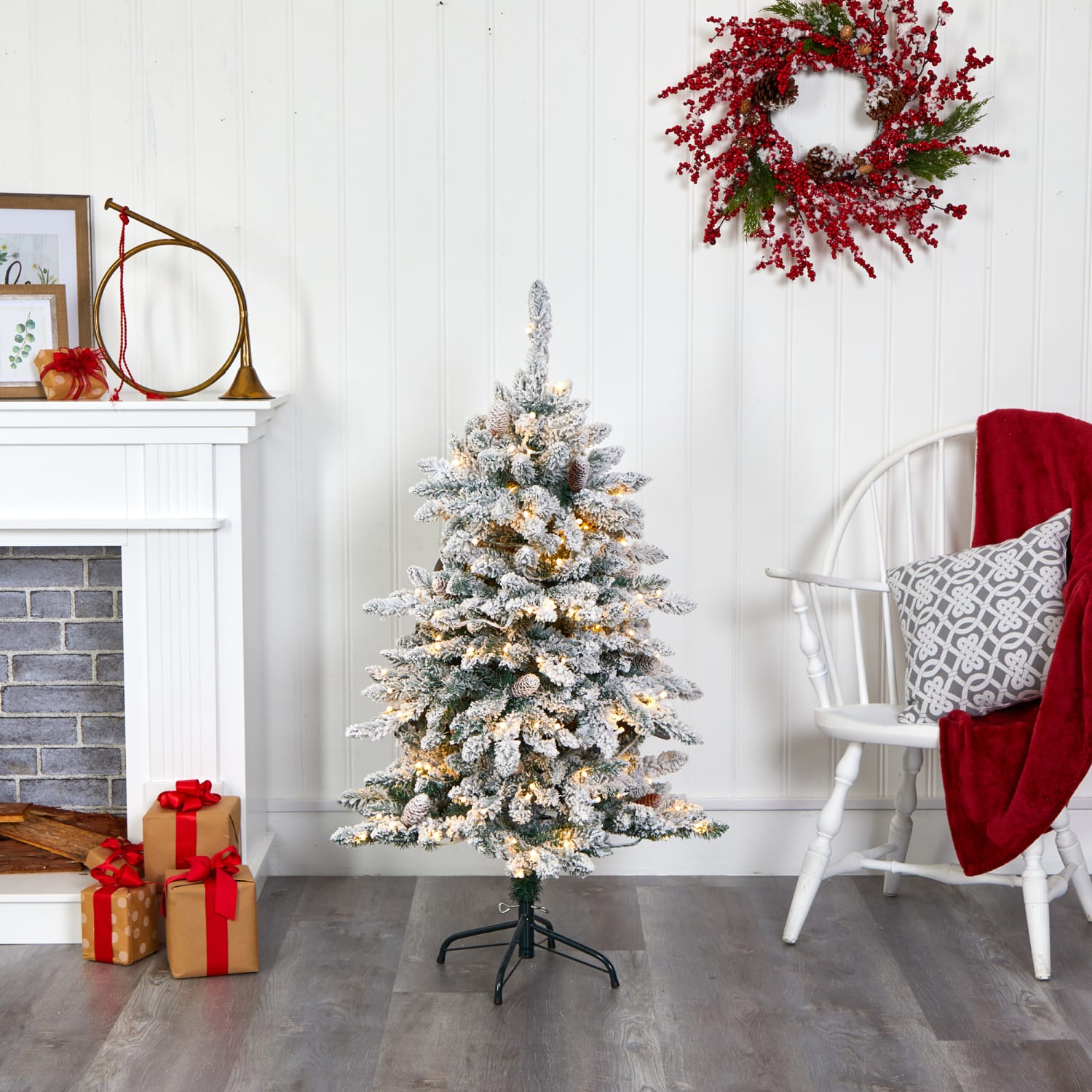 Nearly Natural Flocked Livingston Artificial Fir Christmas Tree, 4ft - Image 6
