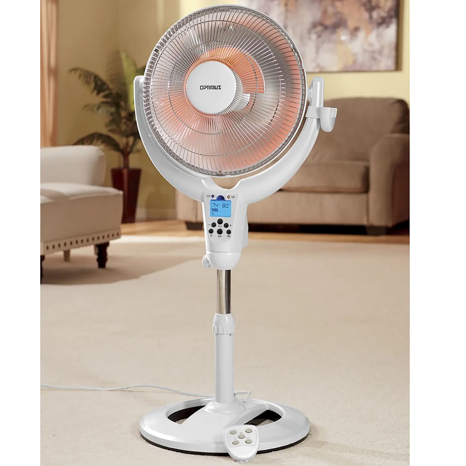 Optimus 14in Oscillating Pedestal Digital Dish Heater With Remote, White - Image 4