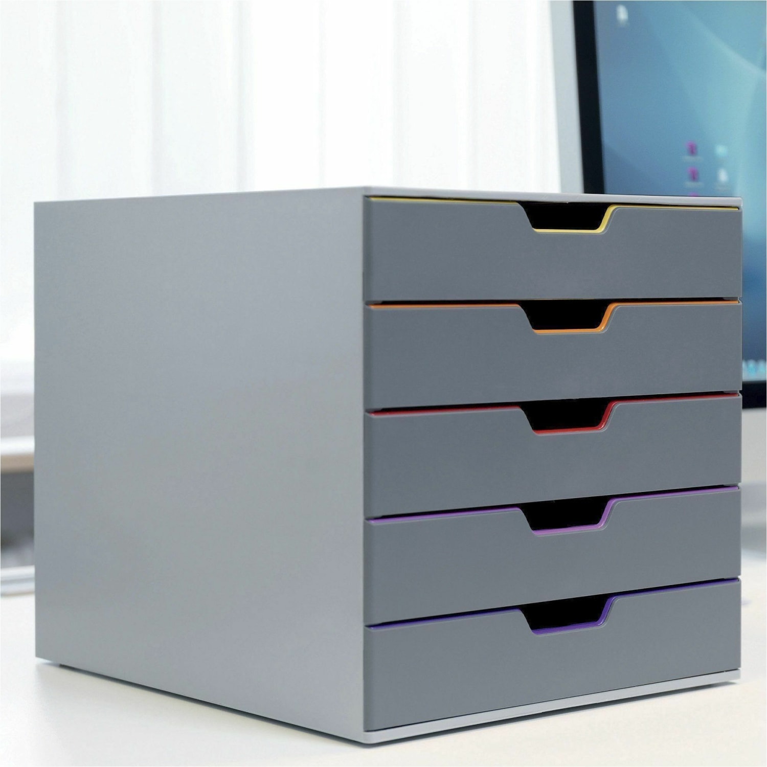 DURABLE VARICOLOR Desktop 5 Drawer Organizer - 11in W x 11-3/8in H x 14in D - 5 Drawers - Color Labeled Tabs - Charcoal - Image 4
