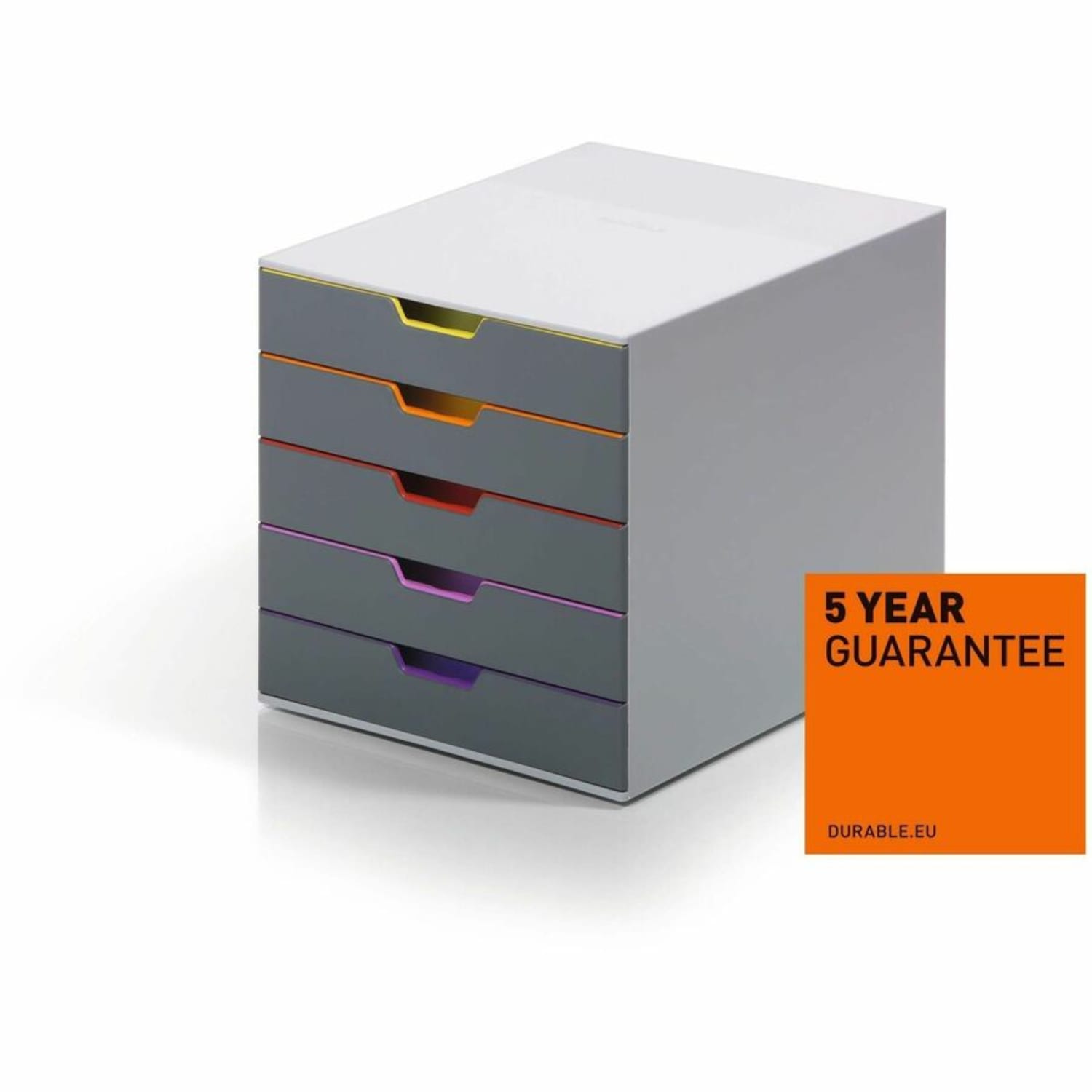 DURABLE VARICOLOR Desktop 5 Drawer Organizer - 11in W x 11-3/8in H x 14in D - 5 Drawers - Color Labeled Tabs - Charcoal - Image 4