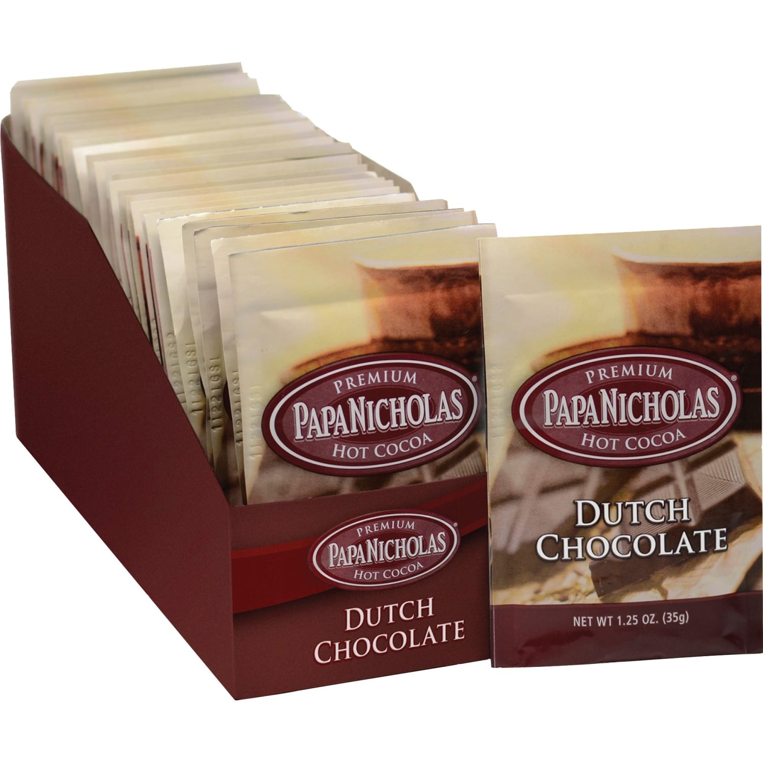 PapaNicholas Coffee Premium Dutch Chocolate Hot Cocoa, 1.25 Oz, Pack Of 24 - Image 3