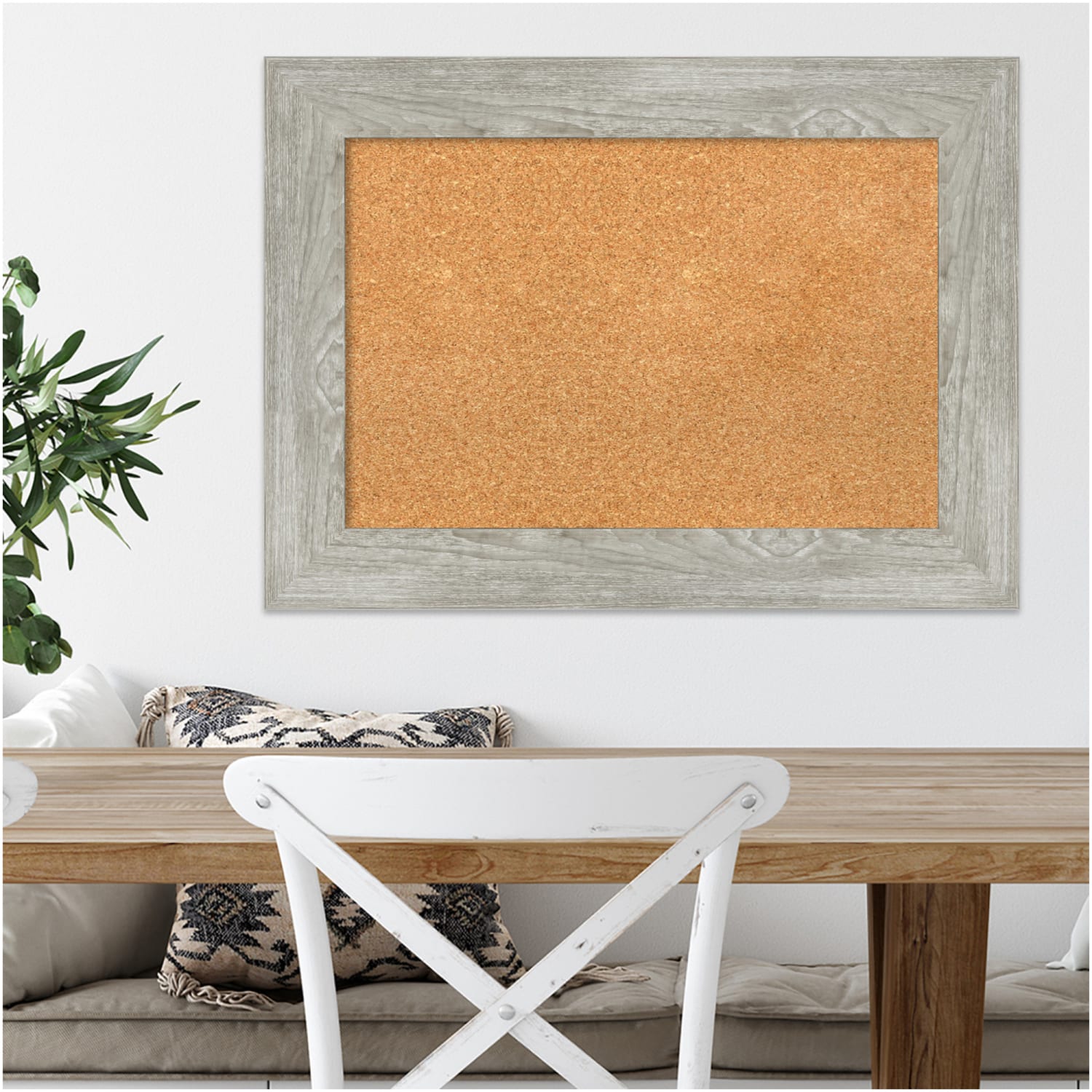 Amanti Art Rectangular Non-Magnetic Cork Bulletin Board, Natural, 30in x 22in, Dove Graywash Plastic Frame - Image 6