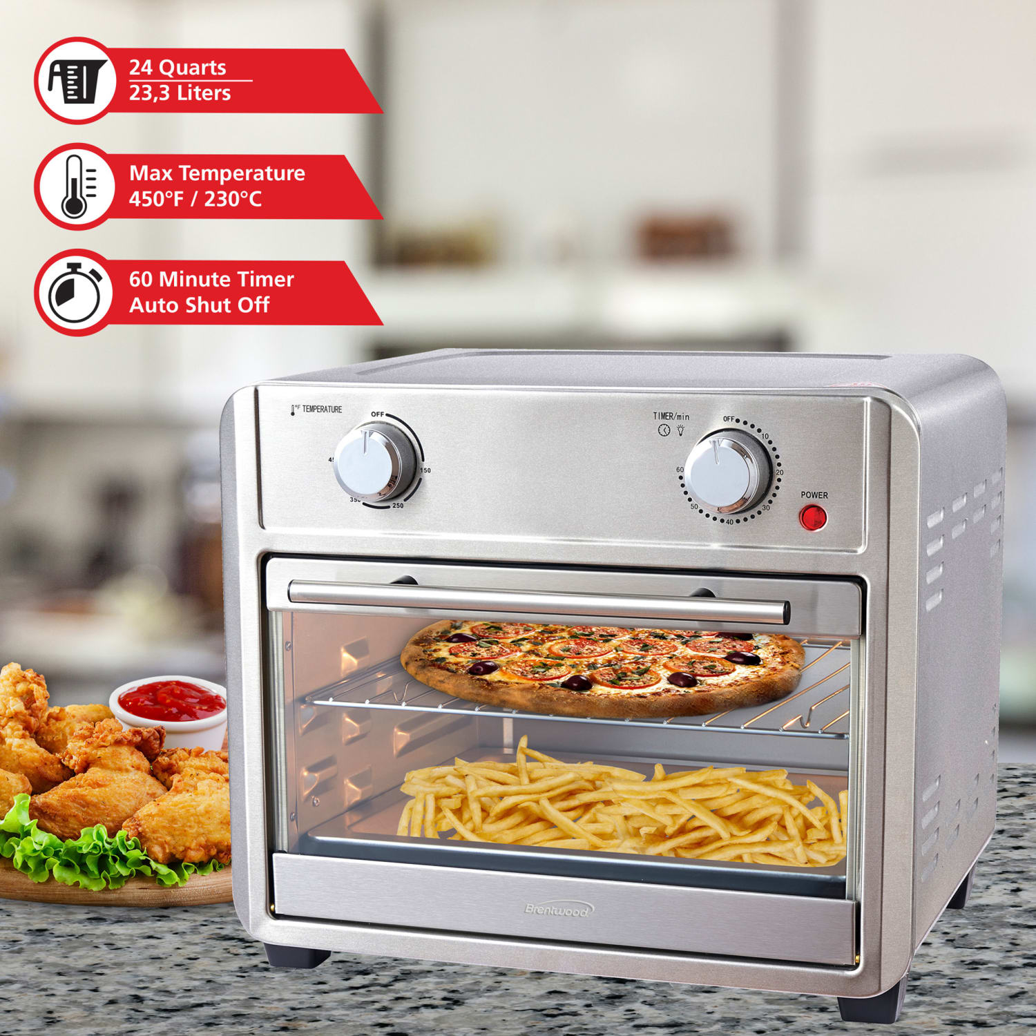 Brentwood 1700 Watt 24 Qt Convection Air Fryer Toaster Oven, Silver - Image 4