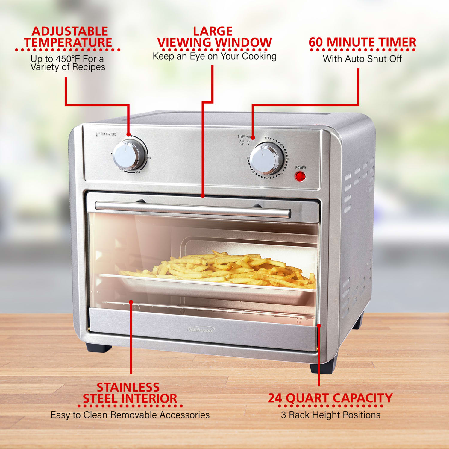 Brentwood 1700 Watt 24 Qt Convection Air Fryer Toaster Oven, Silver - Image 6