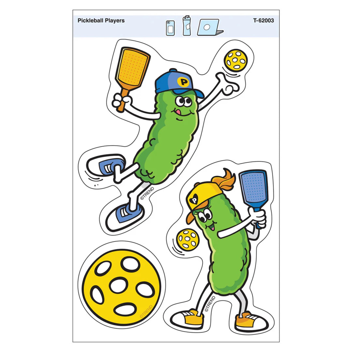 TREND Vinyl Stickers, Pickleball Players, 3 Per Pack, Set Of 6 Packs - Image 3