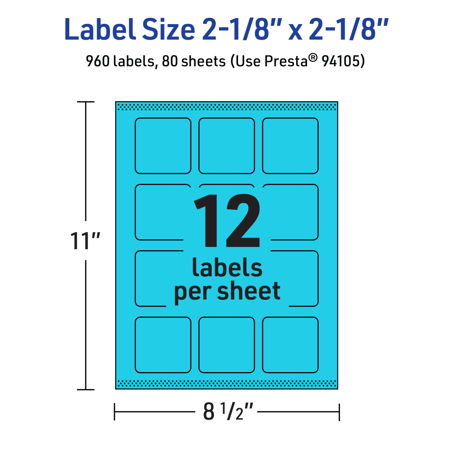Avery Print-To-The-Edge Labels With Sure Feed Technology And Easy Peel, 94105-BBP80, Square, 2-1/8in x 2-1/8in, Matte Bright Blue, Pack of 960 - Image 6