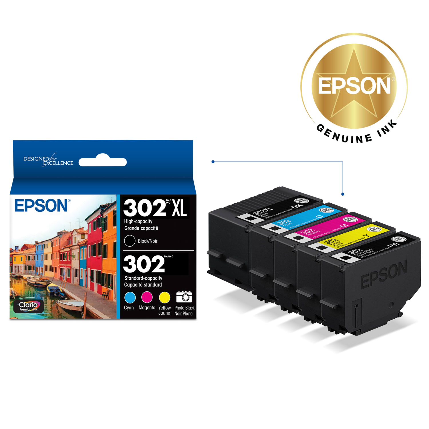 Epson 302XL Black/302 Claria Premium Tri-Color High-Yield Ink Cartridges, Pack Of 2, T302XL-BCS - Image 3