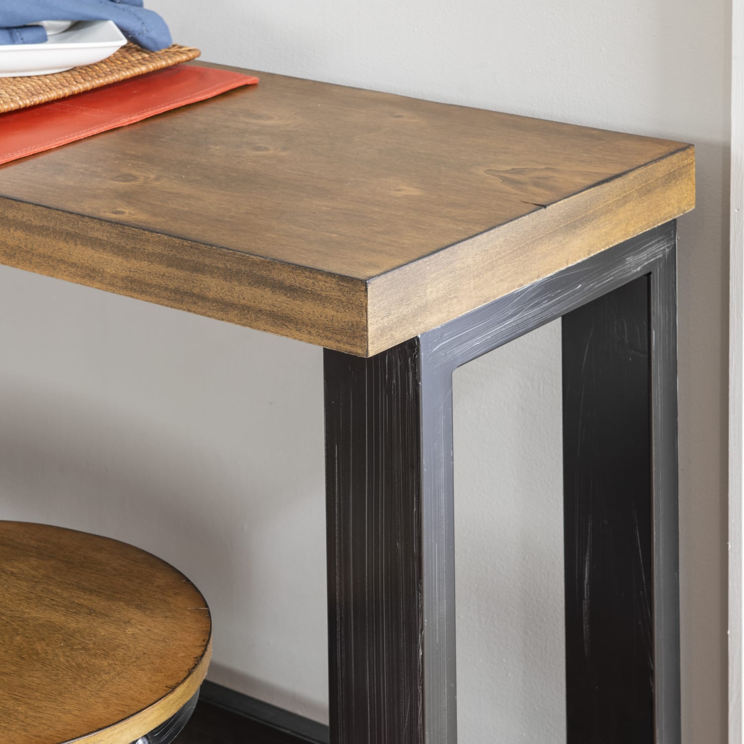 Powell Hartmand Wood/Metal Sofa Bar Table, 36inH x 84inW x 16inD, Brown/Gunmetal Gray/Black - Image 5