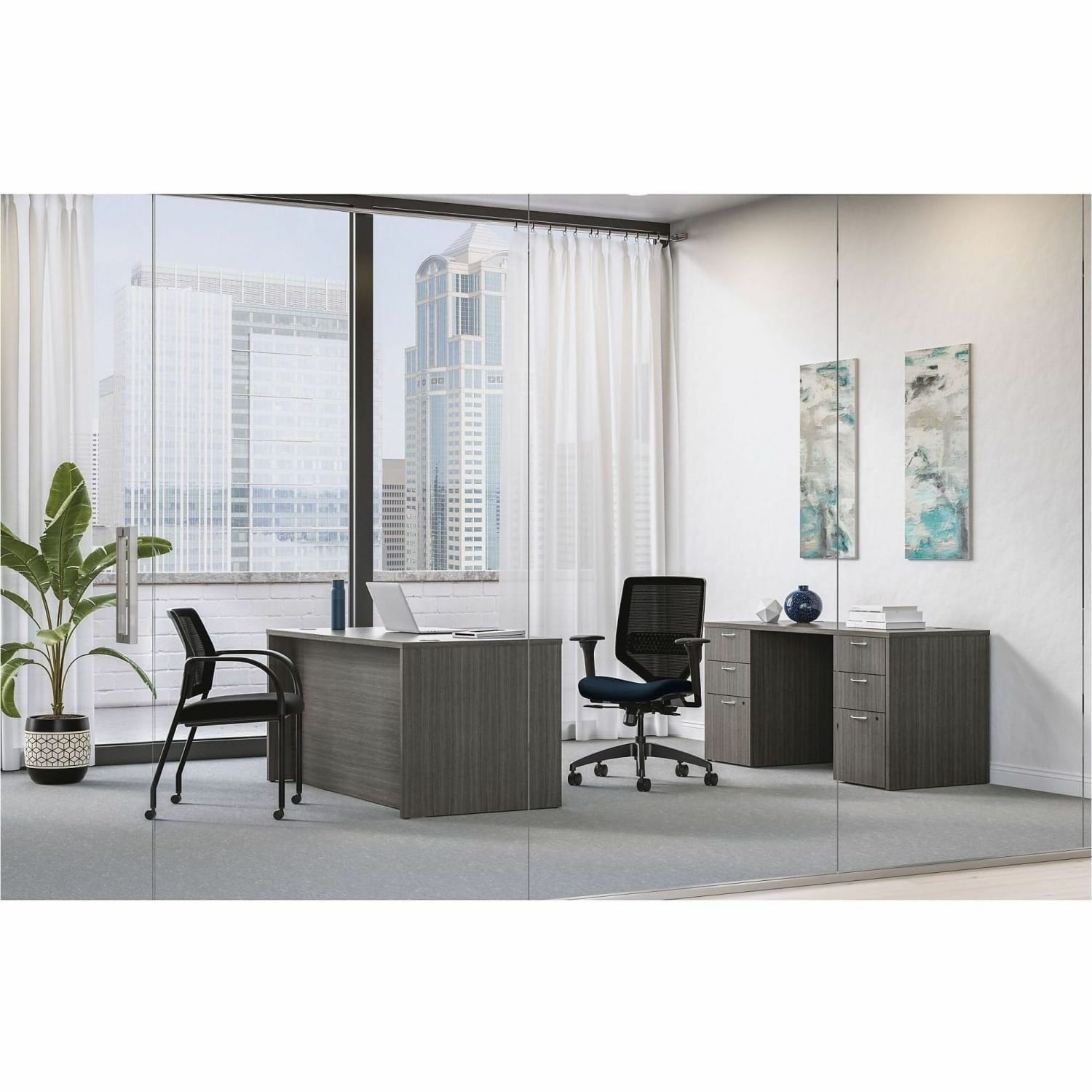 HON Solve Fabric Mid-Back Task Chair, Ilira-Stretch Mesh Back, Midnight/Black - Image 5