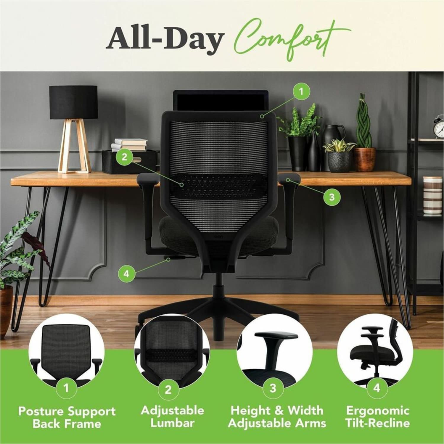 HON Solve Fabric Mid-Back Task Chair, Ilira-Stretch Mesh Back, Midnight/Black - Image 10