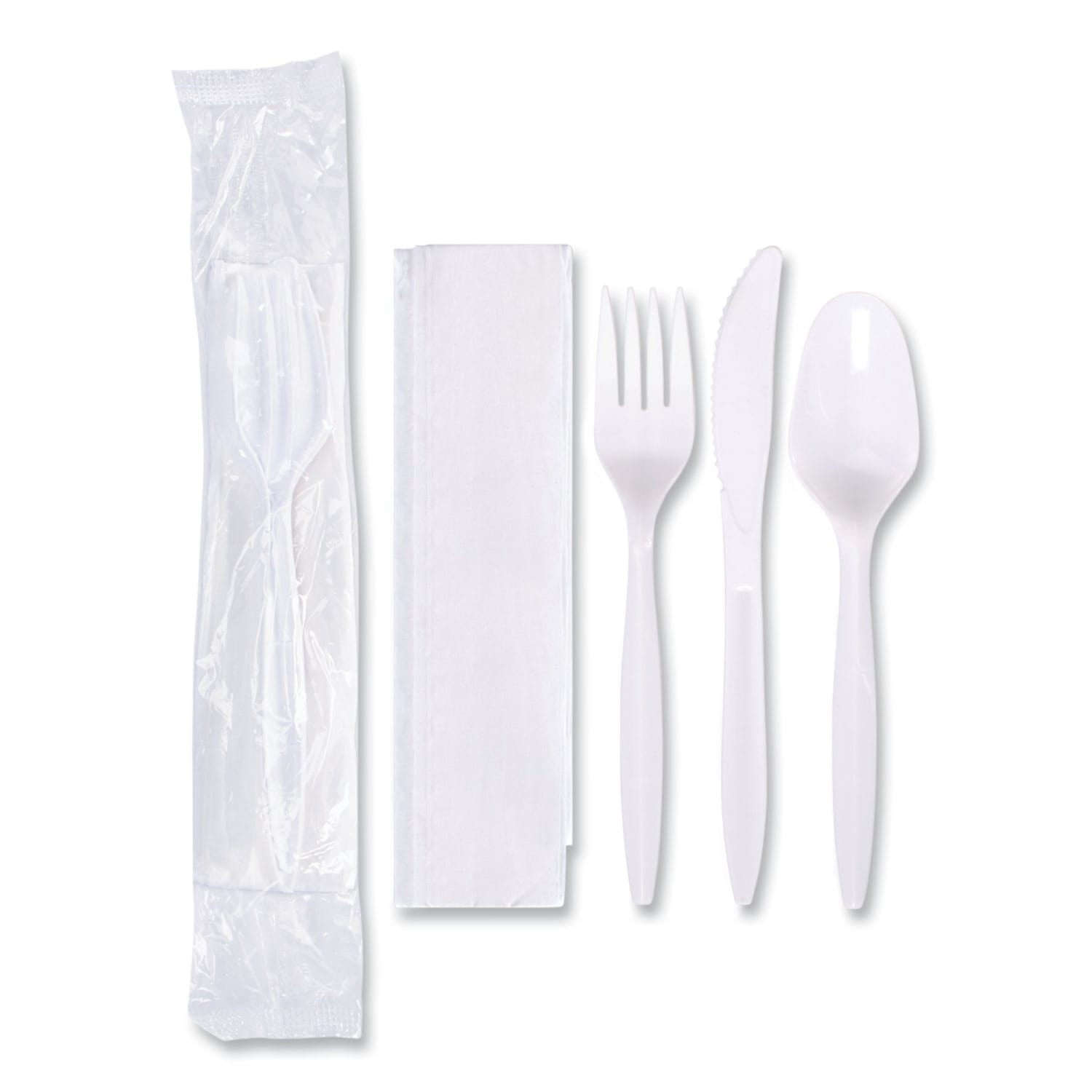 Hoffmaster Economy Cutlery Kits, Fork/Knife/Spoon/Napkin, White, Carton Of 250 Kits