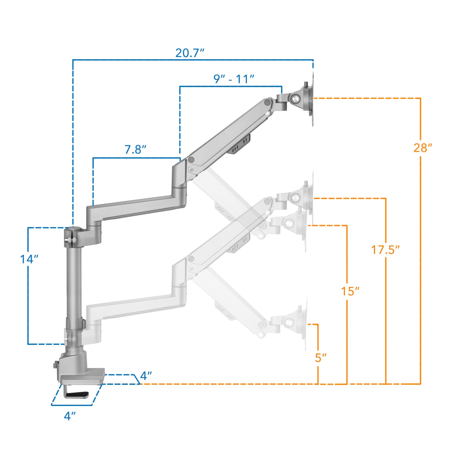 Mount-It! Full Motion Single Monitor Desk Mount, Silver - Image 5