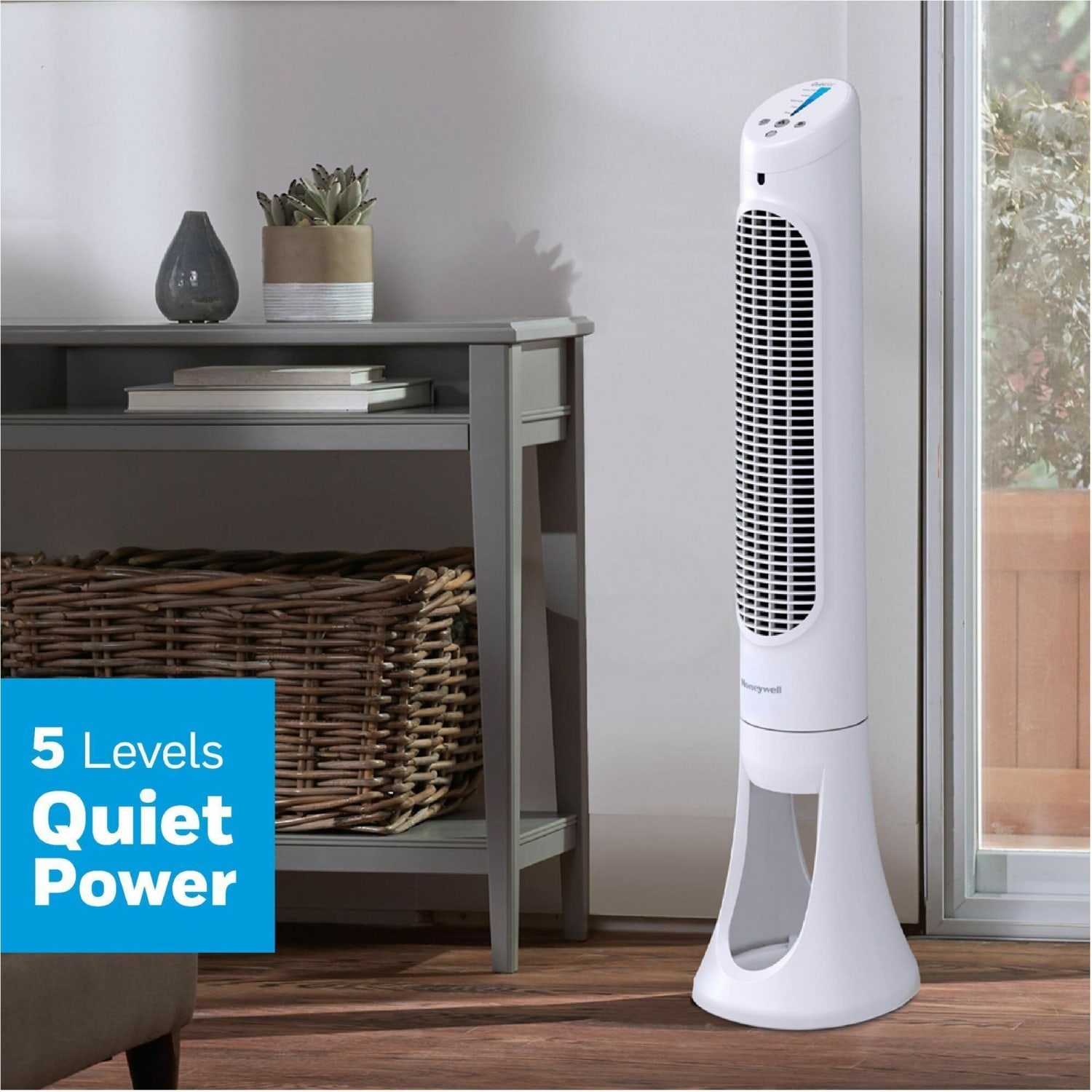 Honeywell QuietSet 5 Tower Fan - 5 Speed - Oscillating, Remote, Timer-off Function, Quiet, Sturdy, Electronic Control Panel, Touch Operation - Image 3