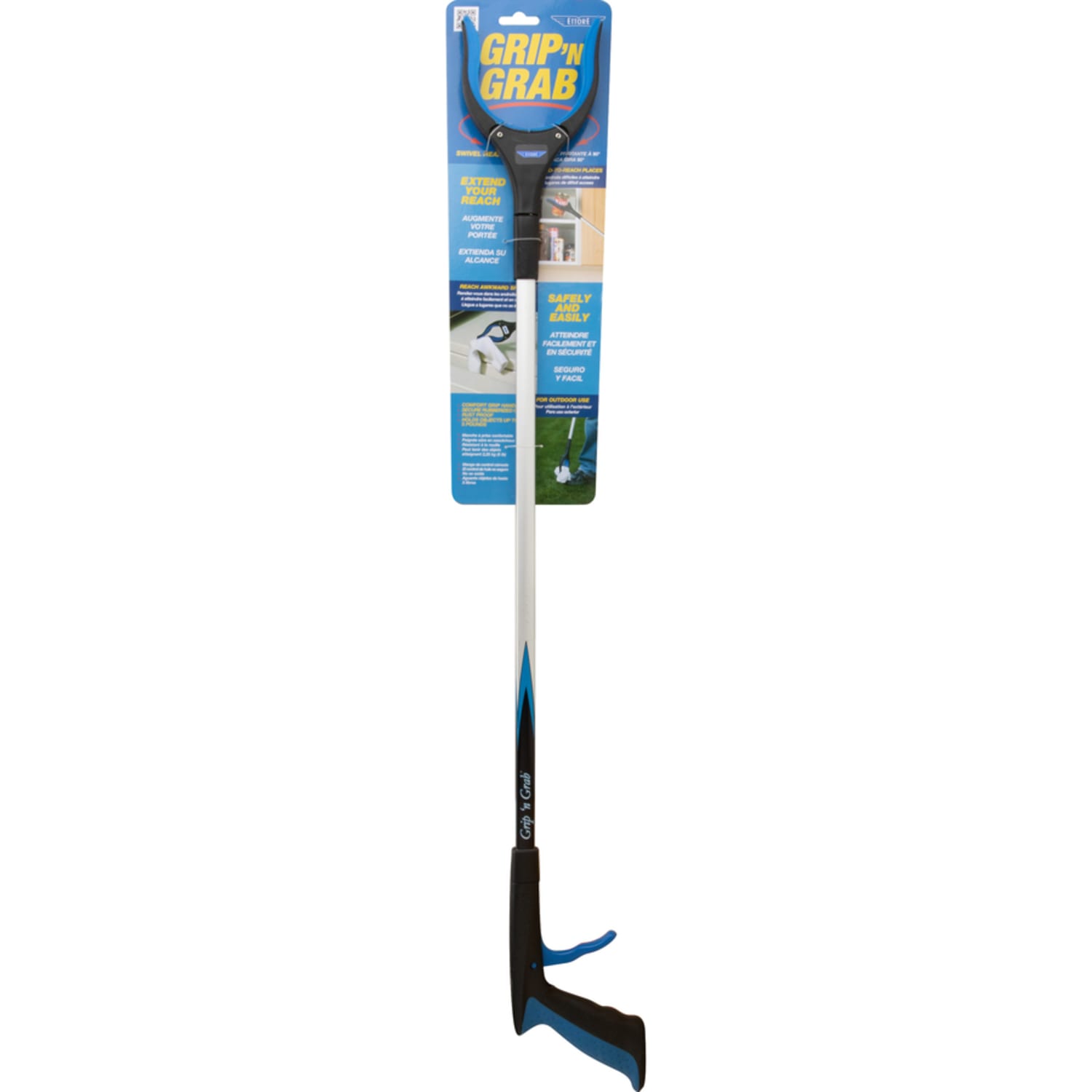Ettore Grip N Grab Multipurpose Pickup Tool - 32in Reach - Articulating Head, Rust Proof, Comfortable Handle - Rubber - Blue - 1 Each - Image 5