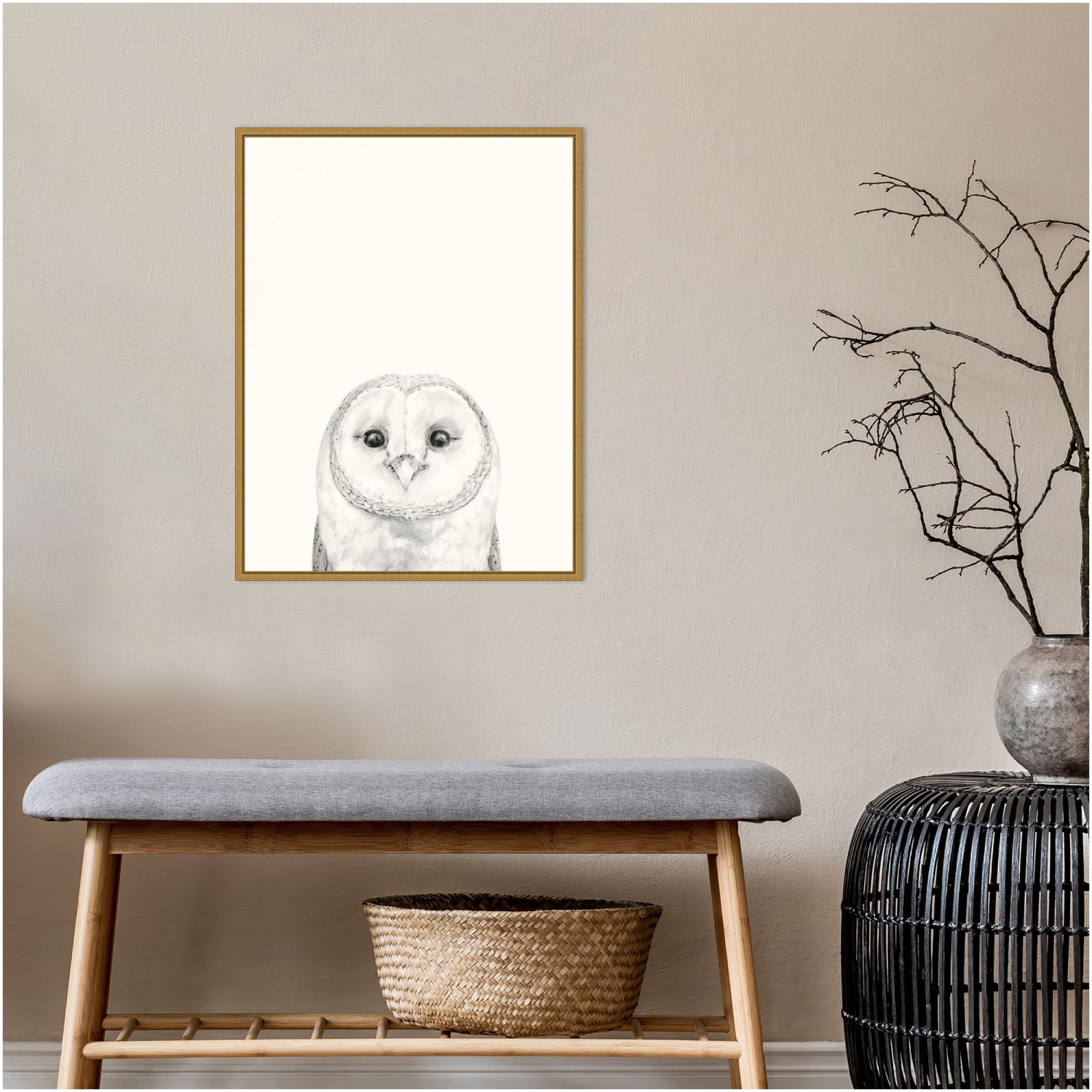 Amanti Art Animal Mug III Owl by Victoria Borges Framed Canvas Wall Art Print, 24inH x 18inW, Gold - Image 4