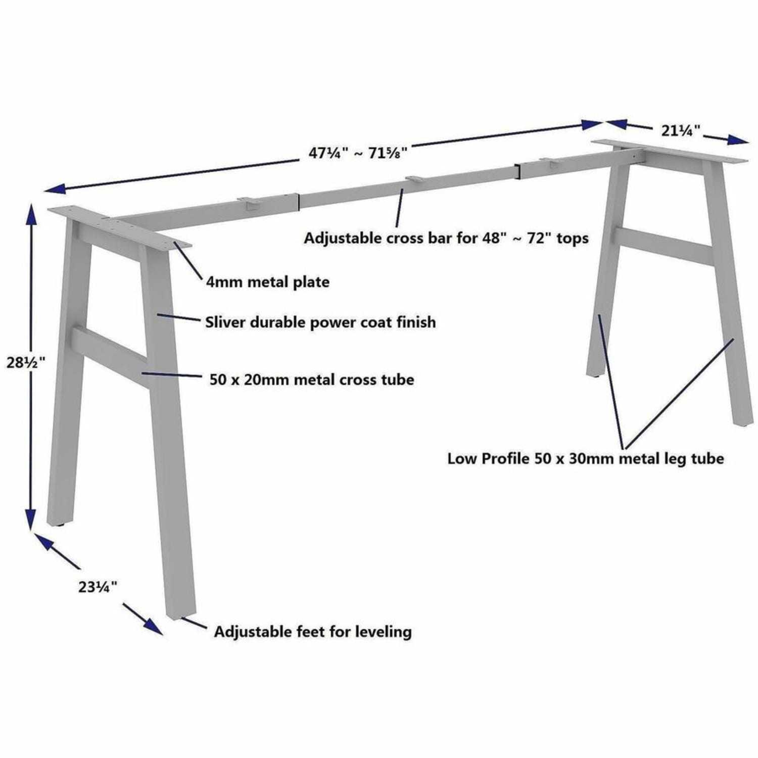 Lorell Table Base - Powder Coated A-shaped, Silver Base - 28.50in Height x 71.60in Width x 23.20in Depth - Metal Base Material - 1 Each - Image 6