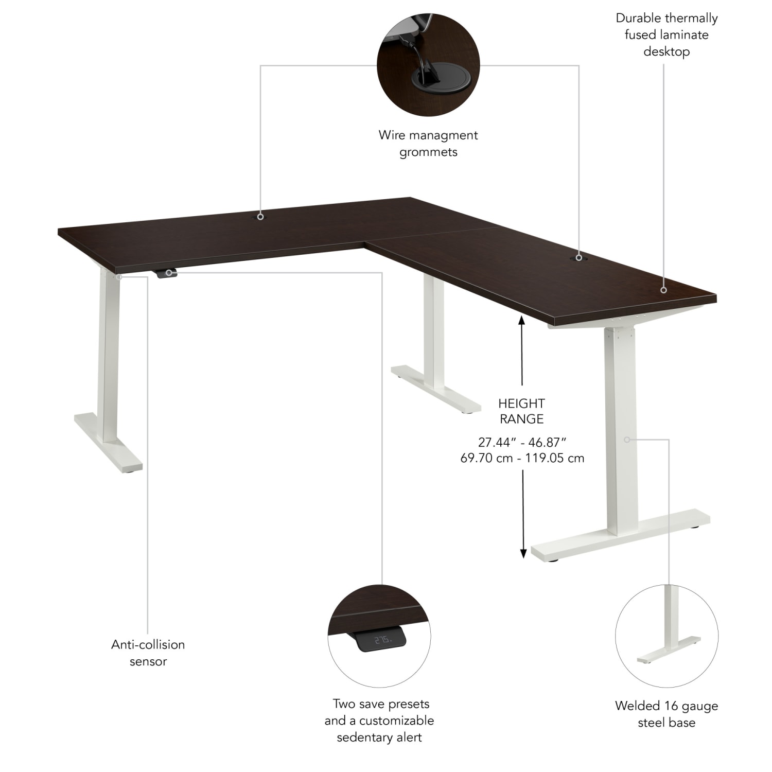 Bush Business Furniture Move 60 Series 60inW Height Adjustable L Shaped Standing Desk, Mocha Cherry/White Powder Coat, Standard Delivery - Image 4