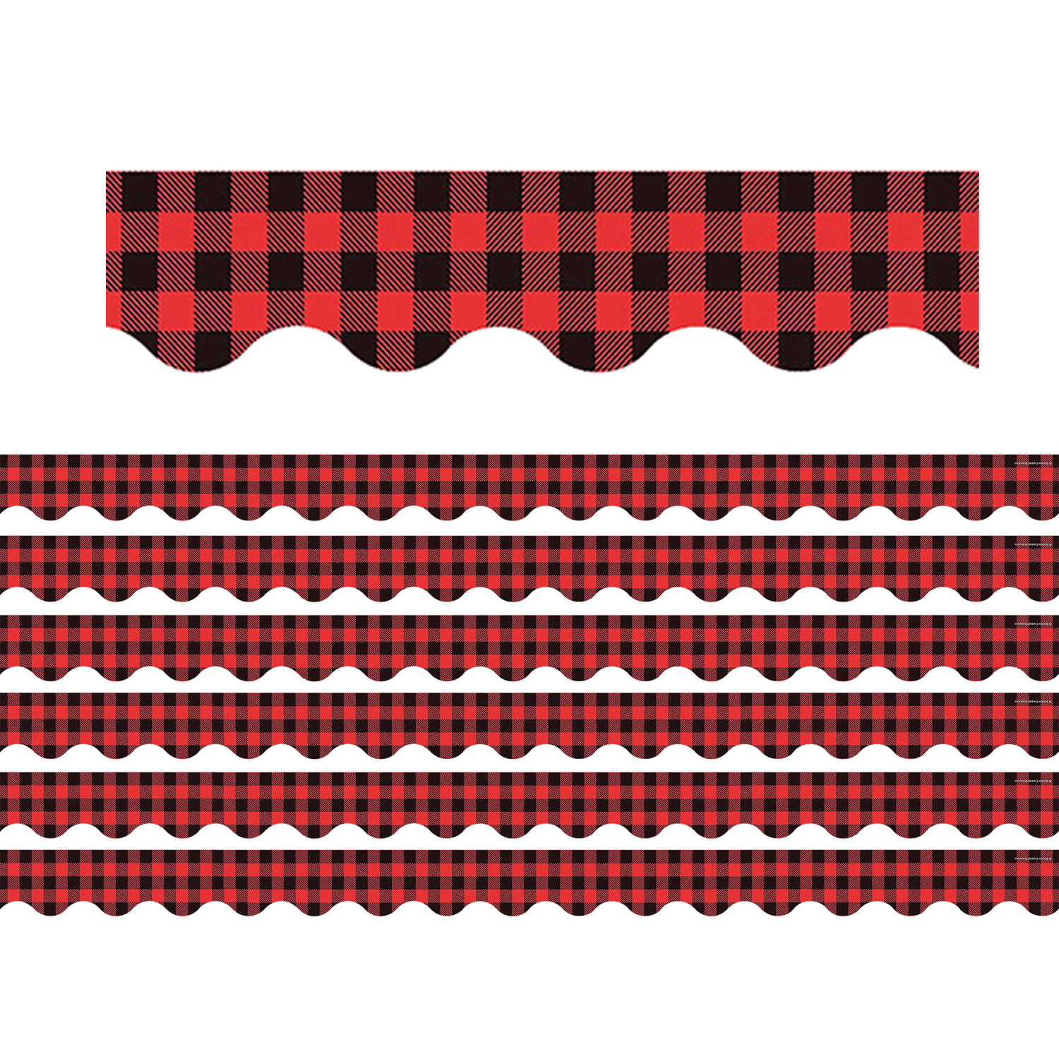 Teacher Created Resources Scalloped Border Trim Packs, 35', Red/Black Gingham, Set Of 6 Packs