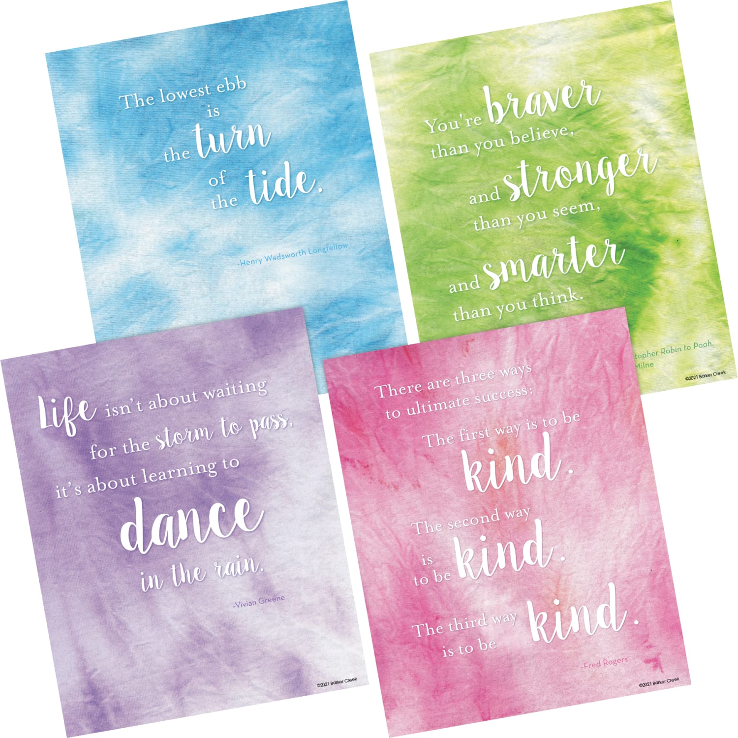 Barker Creek Art Prints, 8in x 10in, Dancing In The Rain Tie-Dye And Ombre Collection, Pre-K To College, Set Of 4 Prints
