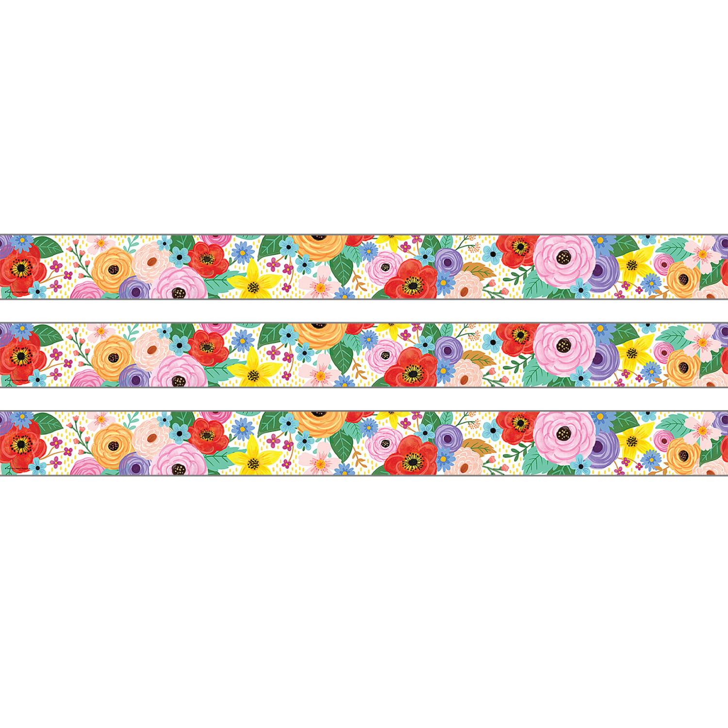 Teacher Created Resources Straight Border Trim Rolls, 50', Wildflowers, Pack Of 3 Rolls