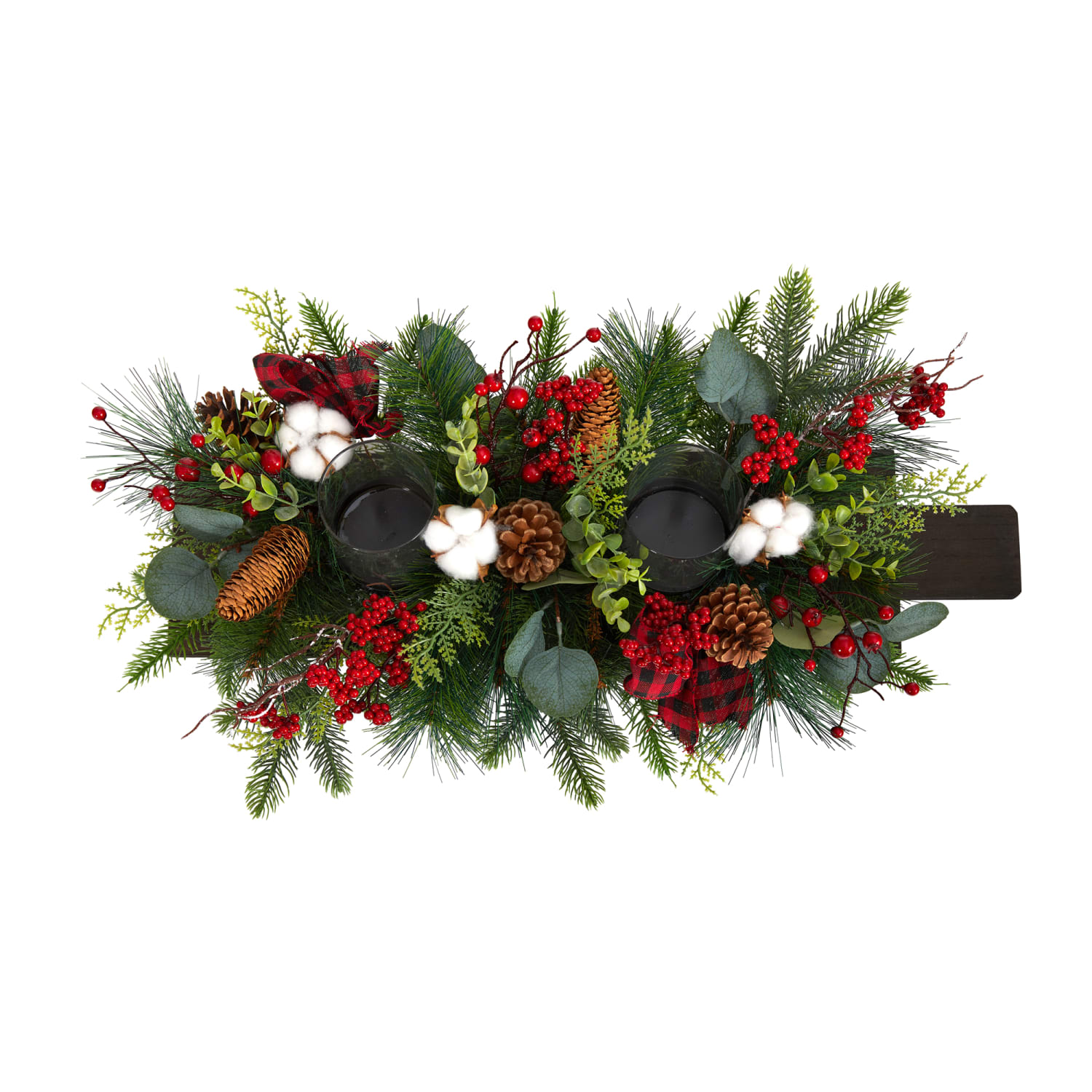 Nearly Natural 7inH Holiday Berries, Pine Cones And Eucalyptus Christmas Artificial Arrangement, 7inH x 24inW x 12inD, Brown/Green - Image 4