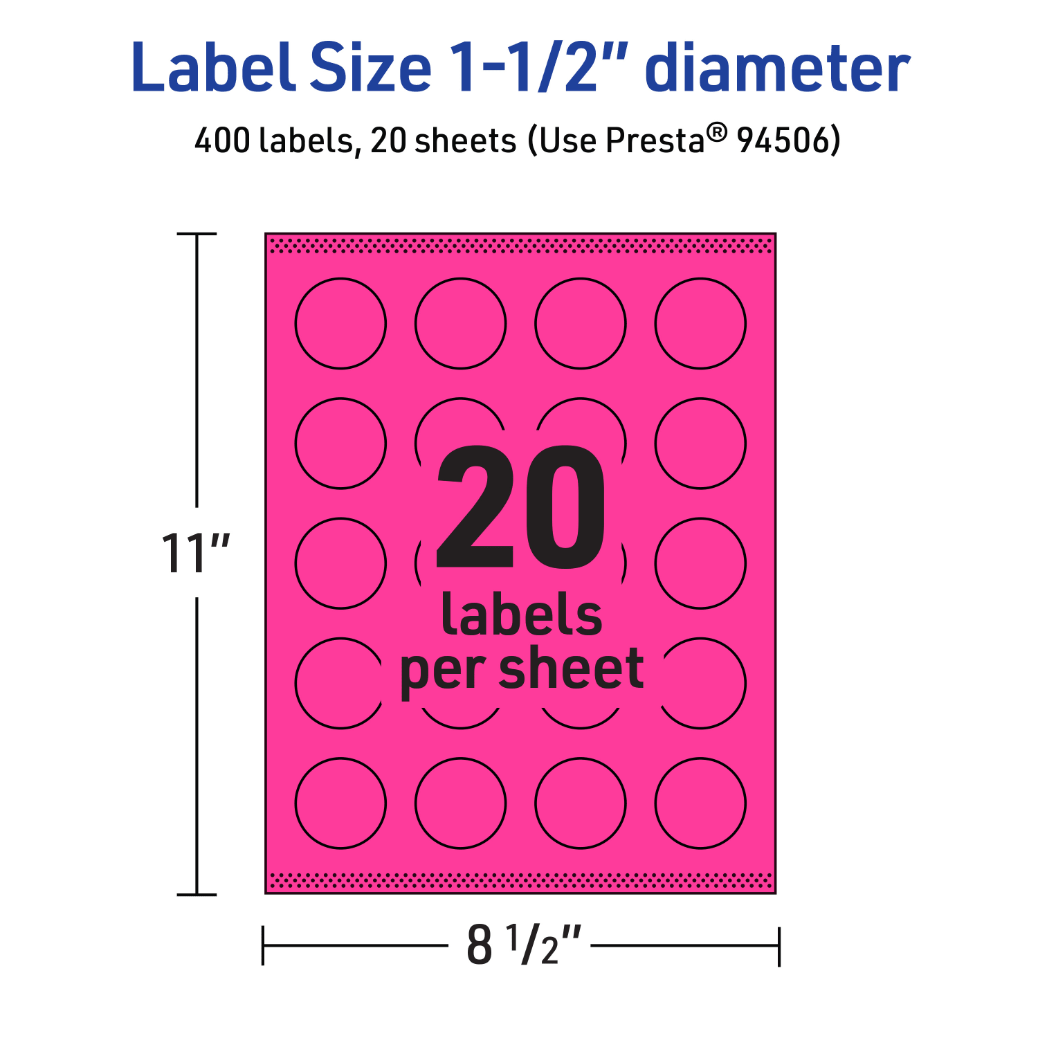 Avery Print-To-The-Edge Labels With Sure Feed Technology, 94506-NMP20, Round, 1-1/2in, Matte Neon Magenta, Pack of 400 - Image 6