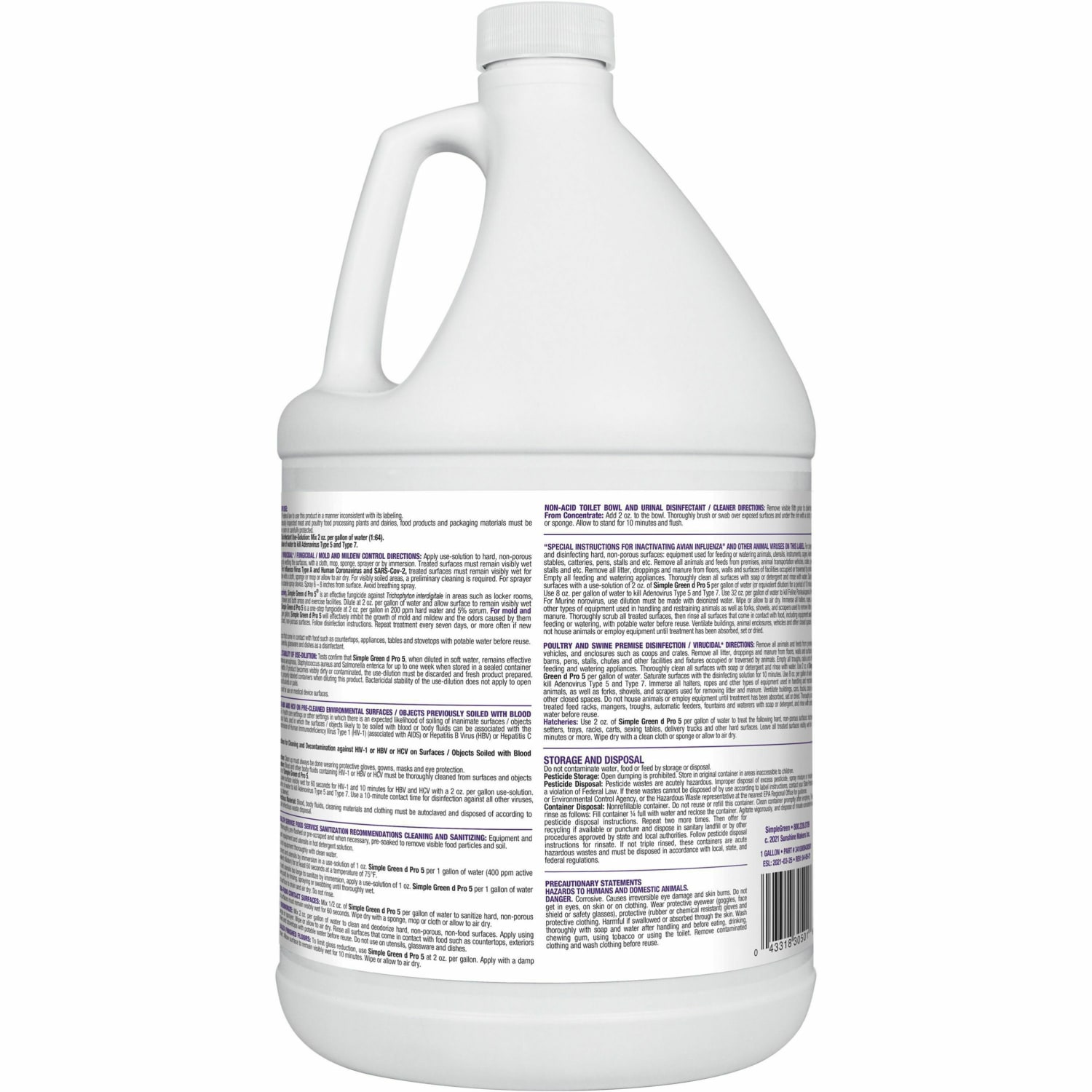 Simple Green D Pro 5 One-Step Disinfectant - Concentrate - 128 fl oz (4 quart) - Disinfectant, Unscented, Dye-free - Clear - 4 / Carton - Image 3