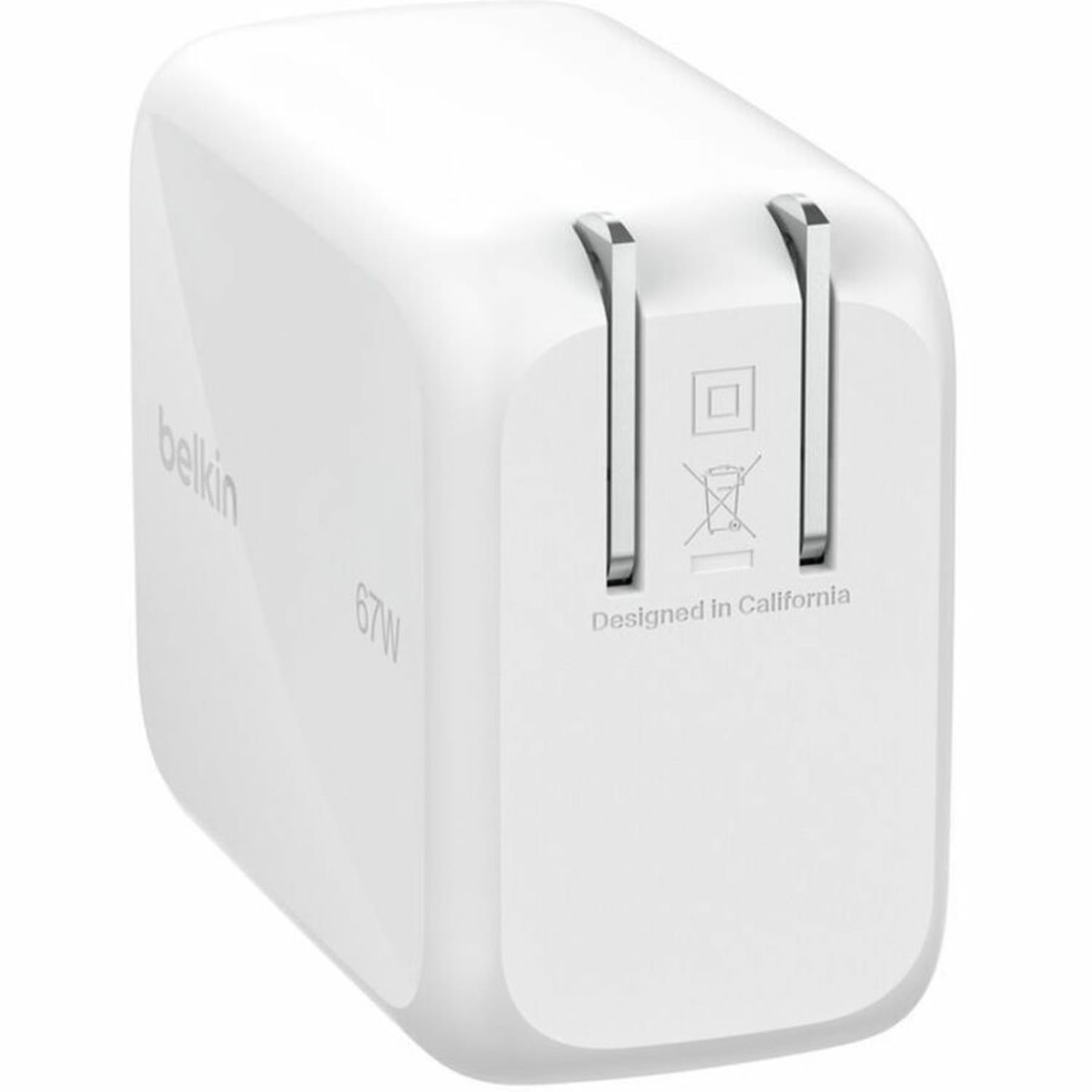 Belkin 67W GaN USB-C Wall Charger w/ 3.3 ft Retractable USB-C Cable - 1xUSB-C - Fast Charger - Power Adapter - White - 67 W - 3.30 ft Cable - White - Image 3