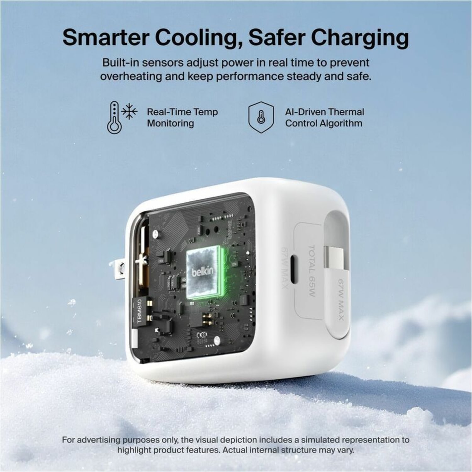 Belkin 67W GaN USB-C Wall Charger w/ 3.3 ft Retractable USB-C Cable - 1xUSB-C - Fast Charger - Power Adapter - White - 67 W - 3.30 ft Cable - White - Image 6