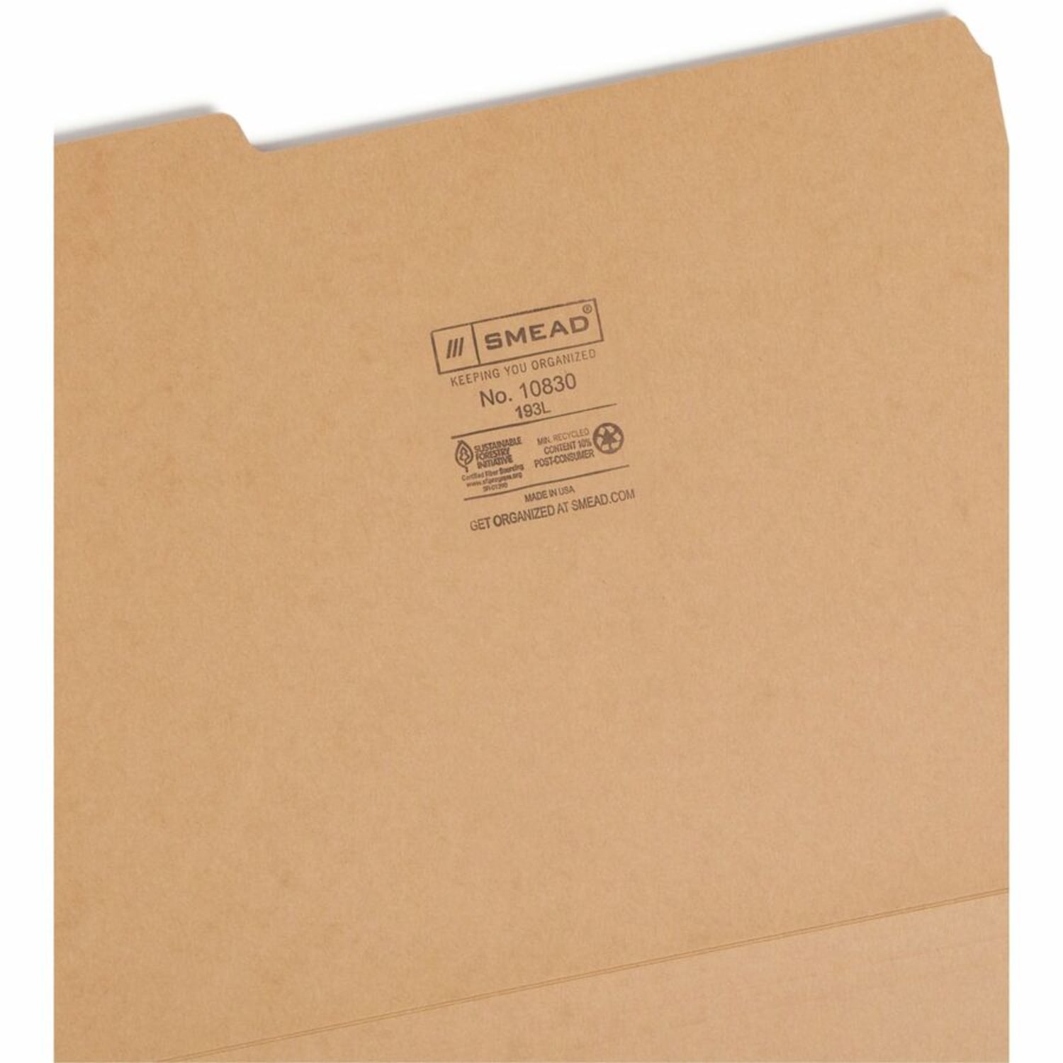 Smead 1/3 Tab Cut Letter Recycled Top Tab File Folder - Letter - 8.5in x 11in - 1/3 Tab Cut - 50 / Box - 17pt. - Kraft - Image 5