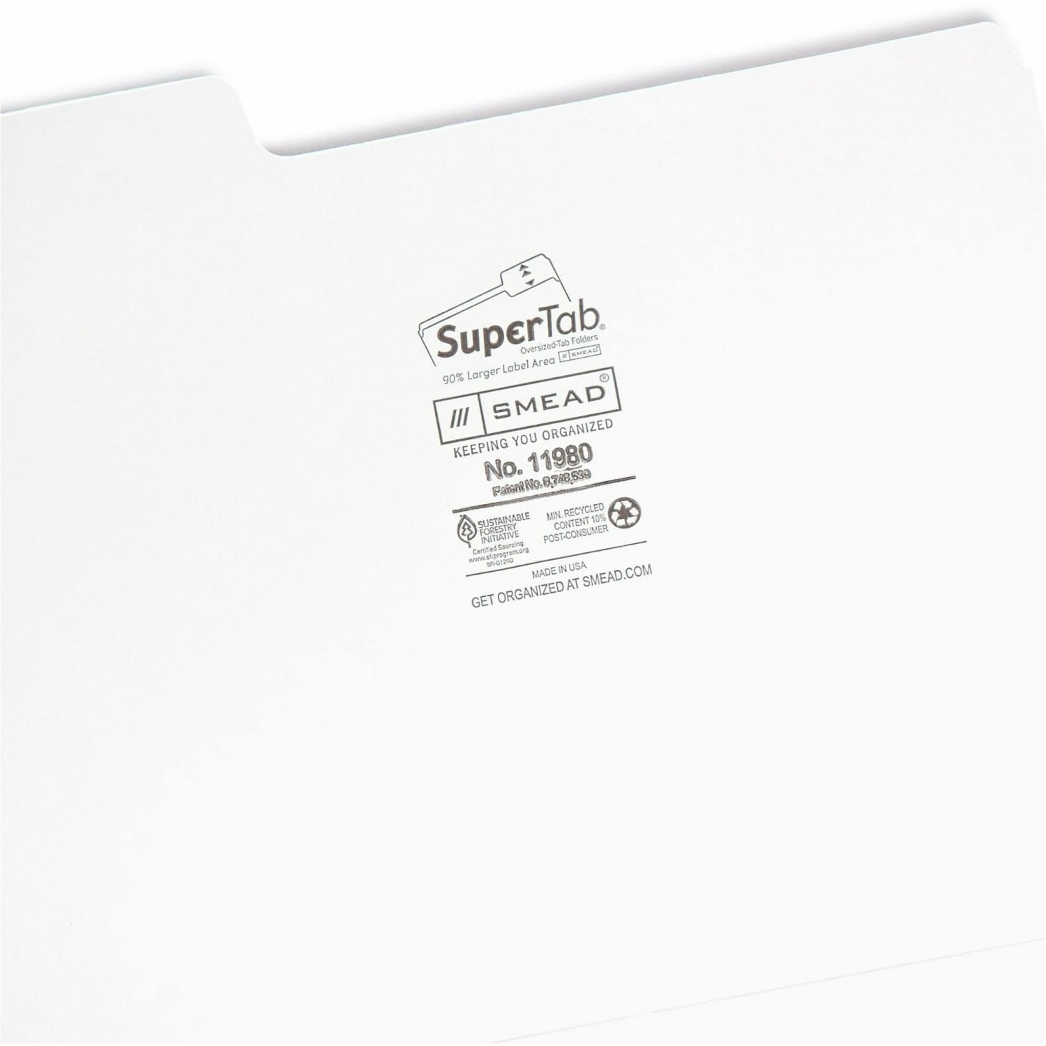 Smead SuperTab 1/3 Tab Cut Letter Recycled Top Tab File Folder - 8 1/2in x 11in - 3/4in Expansion - Assorted Tab Position - White - 10% Recycled - 100 / Box - Image 3