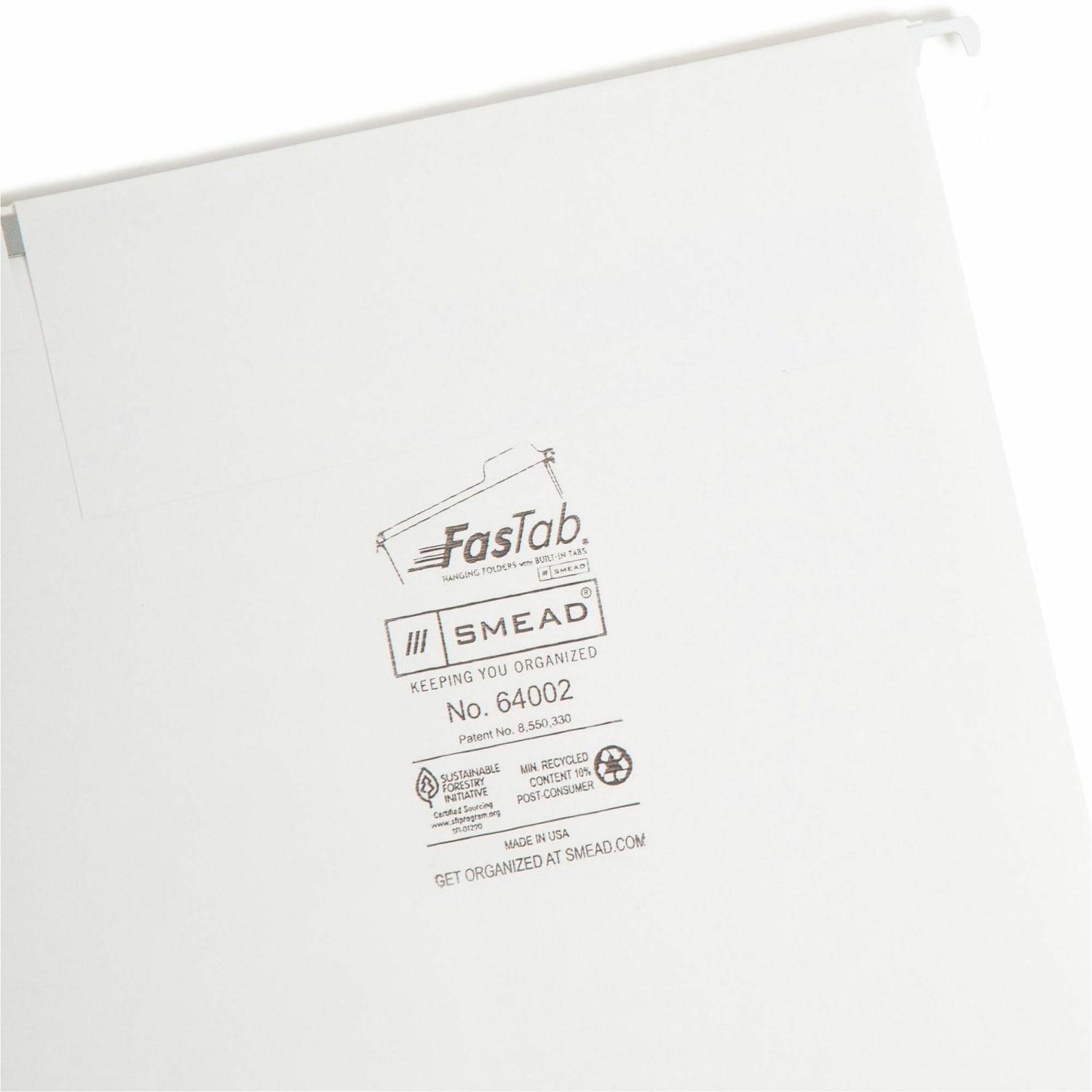 Smead FasTab Hanging File Folders, Letter Size, White, Box Of 20 Folders - Image 3